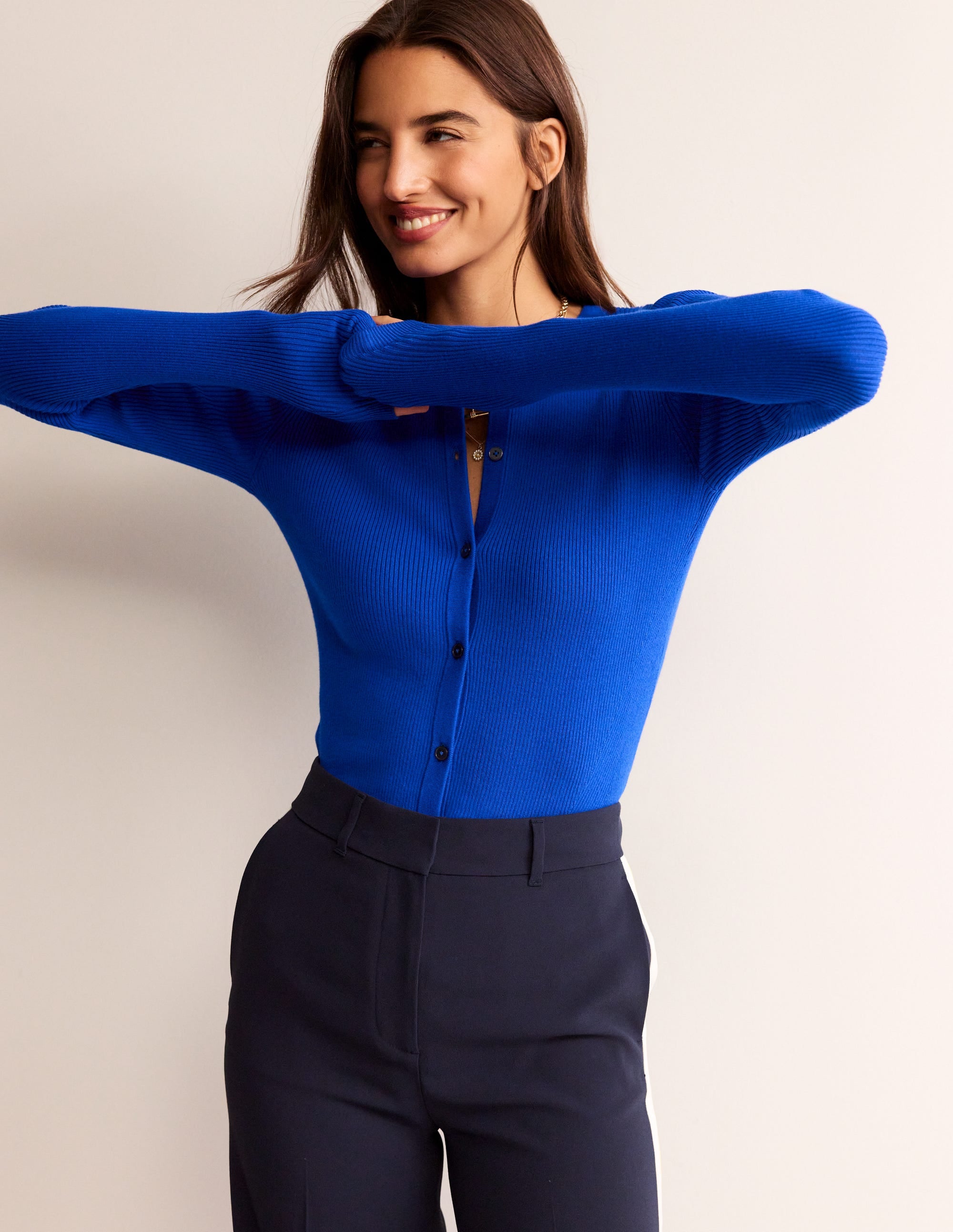 Cotton Rib Cardigan-Bright Blue - Image 1