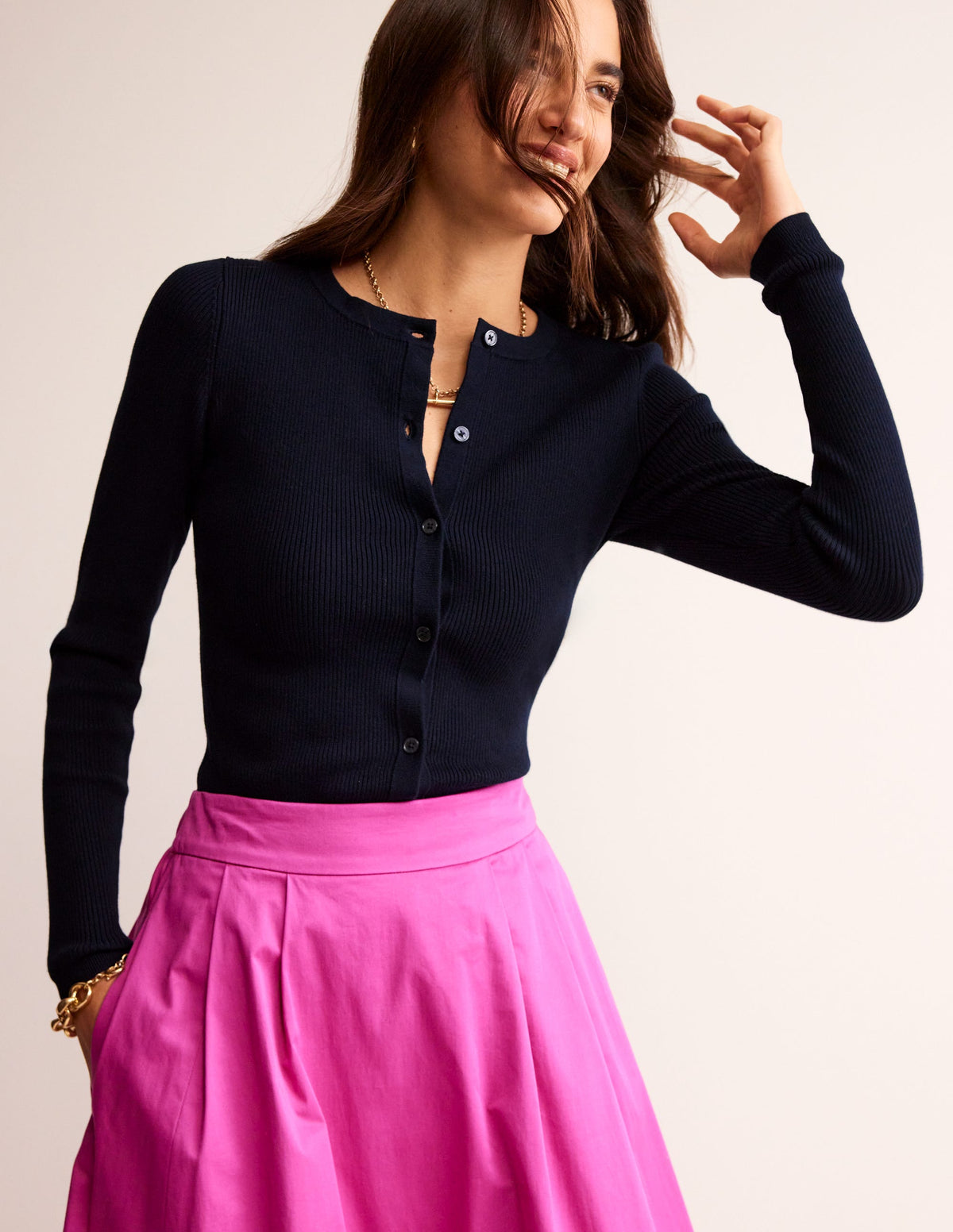 Cotton Rib Cardigan-Navy-1