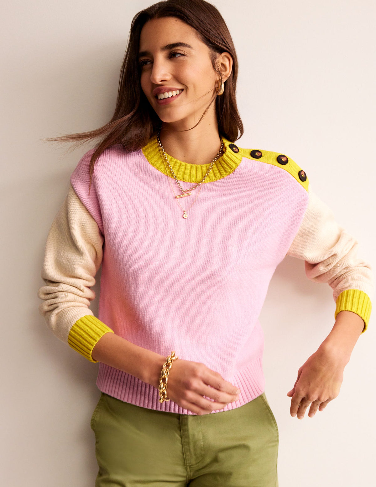 Hotch Potch Cotton Jumper-Blossom Pink, Warm Ivory-1