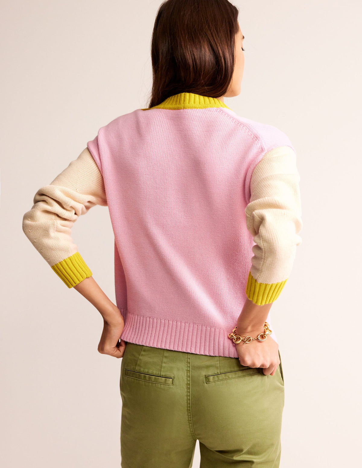 Hotch Potch Cotton Jumper-Blossom Pink, Warm Ivory - Image 3