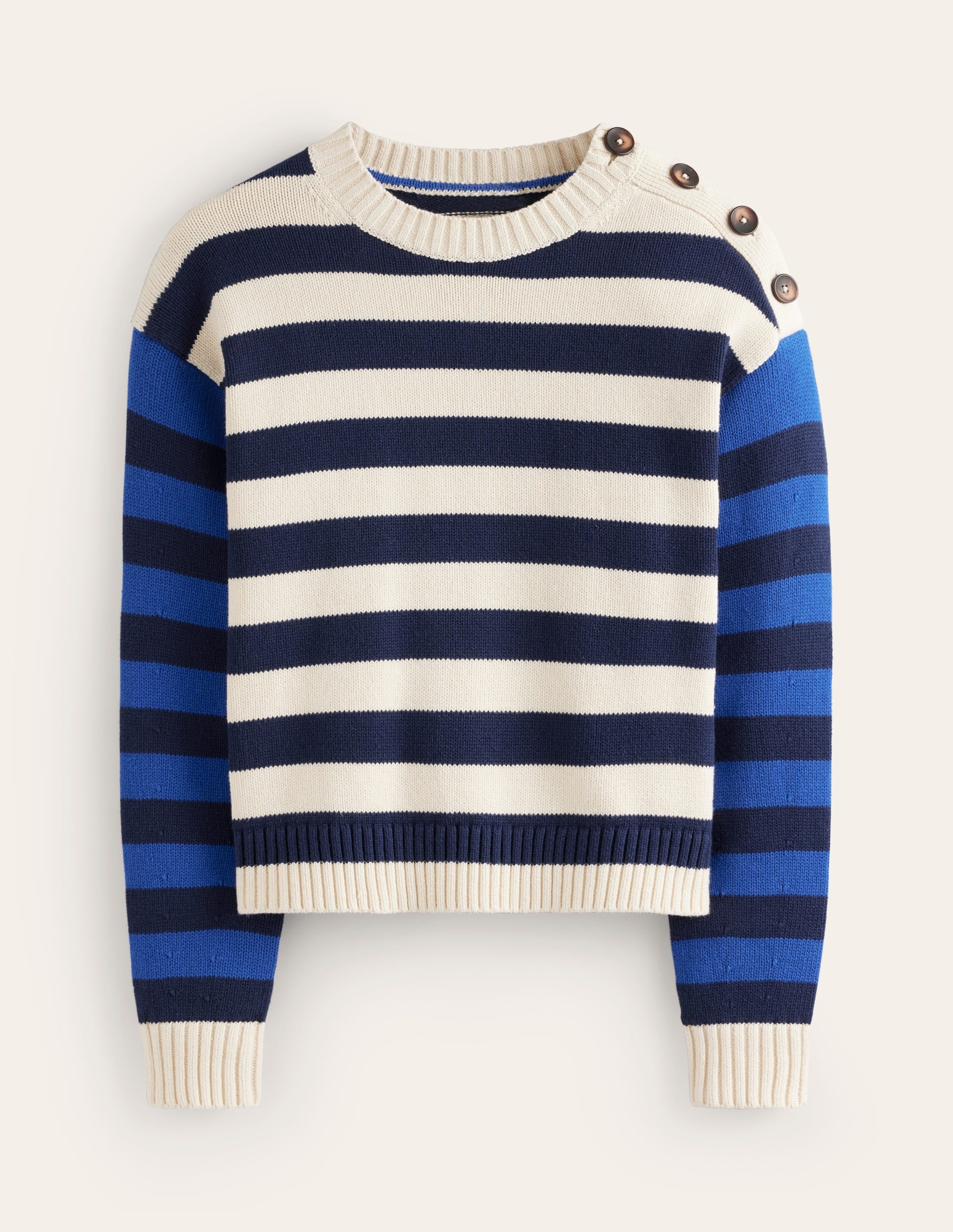 Hotch Potch Cotton Jumper-Naval Academy, Ivory Stripe - Image 6