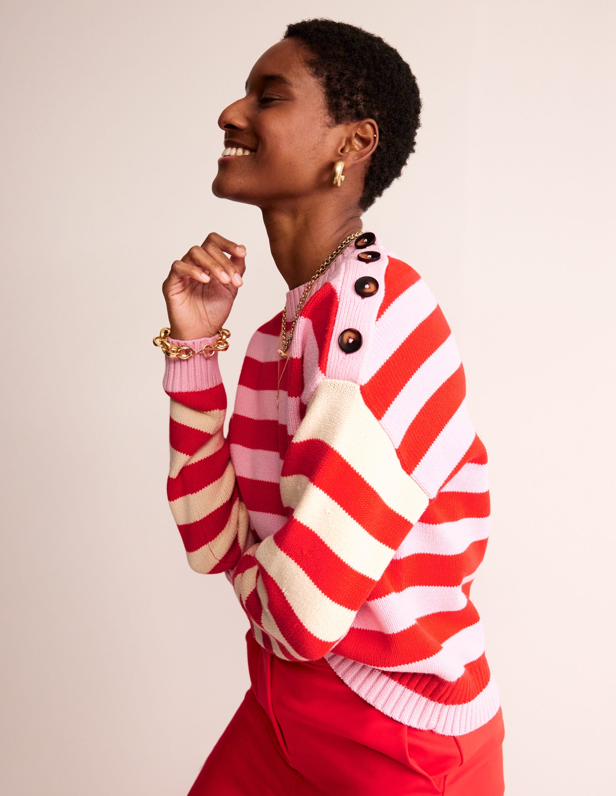 Hotch Potch Cotton Jumper-Blossom Pink, Flamenco Red - Image 1