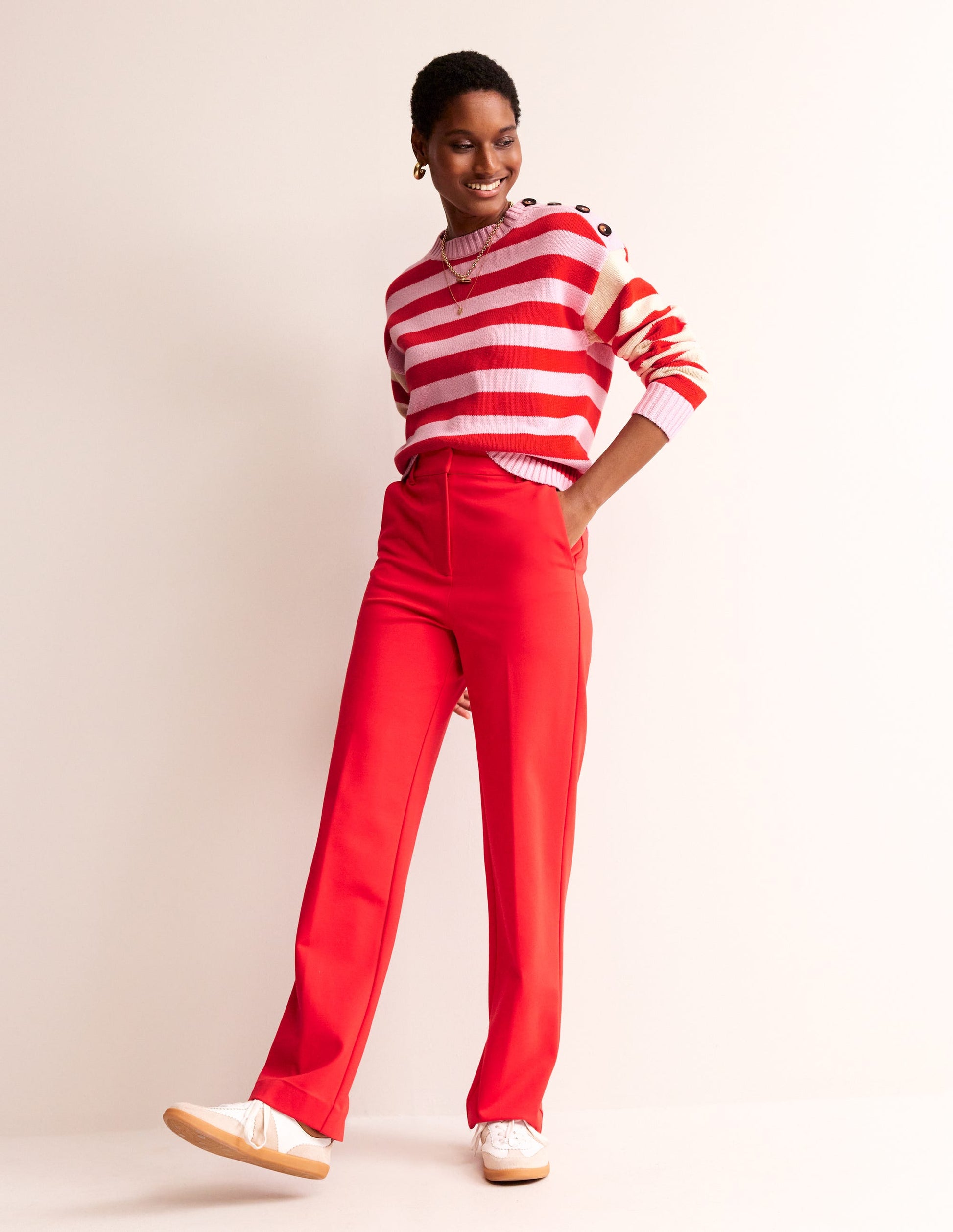 Hotch Potch Cotton Jumper-Blossom Pink, Flamenco Red-4