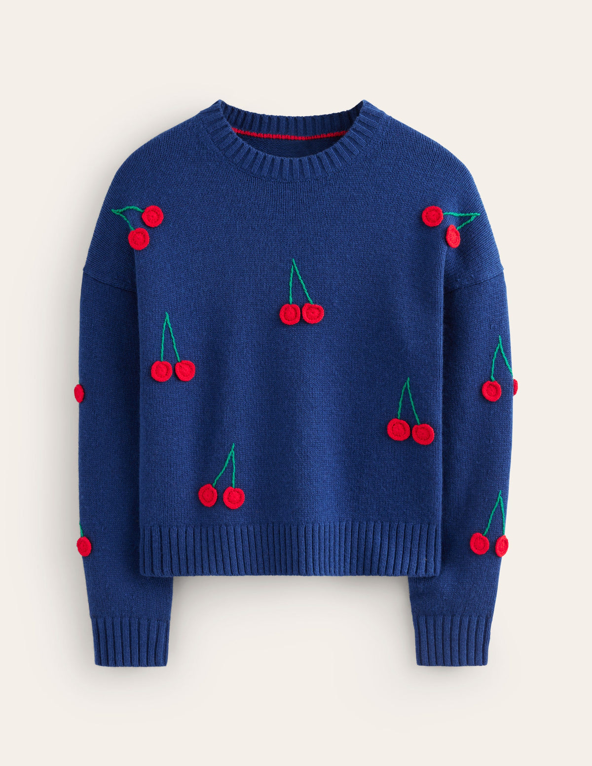 Hand Embroidered Jumper-Blue Decadence, Cherries - Image 6