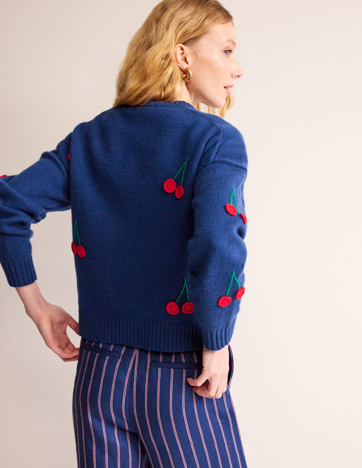 Hand Embroidered Jumper-Blue Decadence, Cherries-3