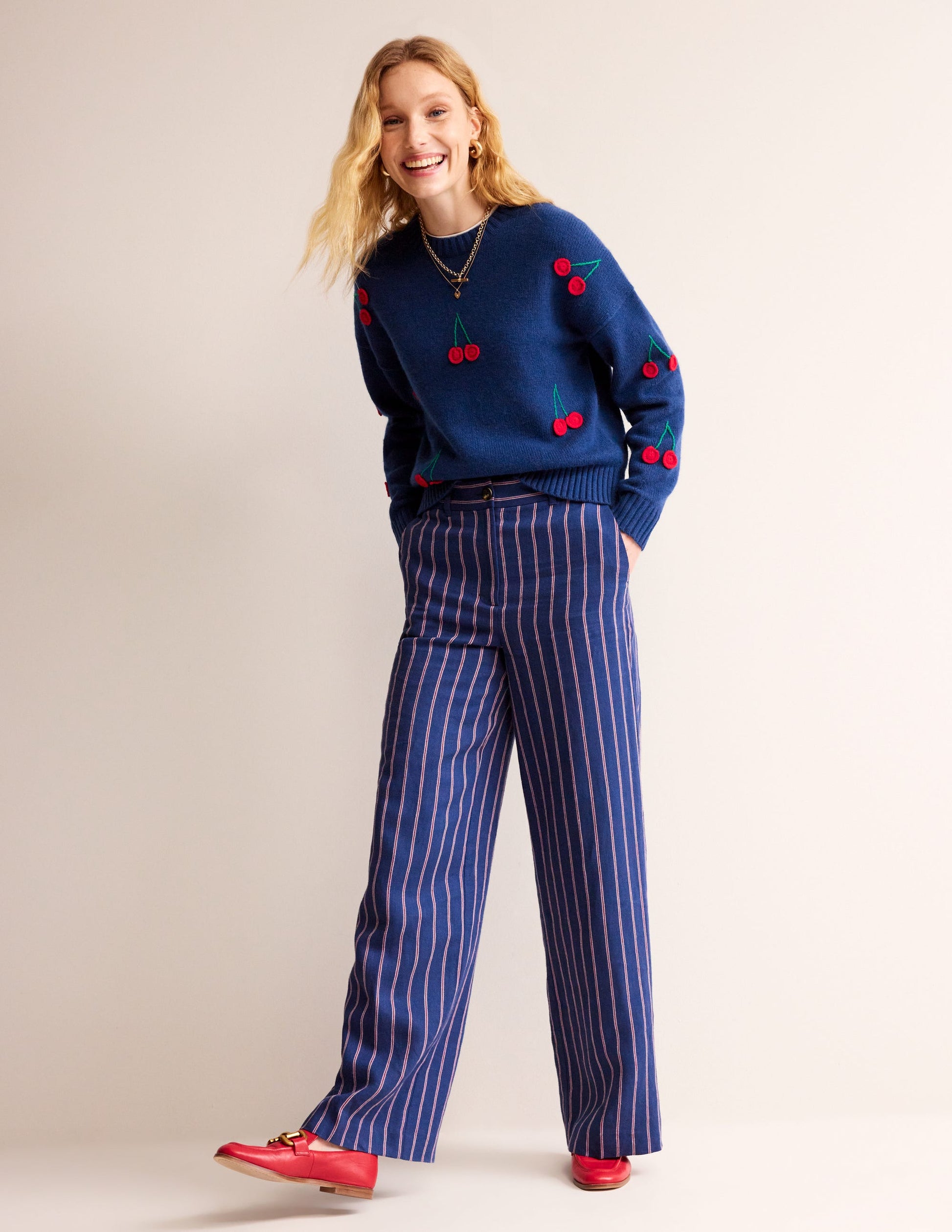 Hand Embroidered Jumper-Blue Decadence, Cherries-4