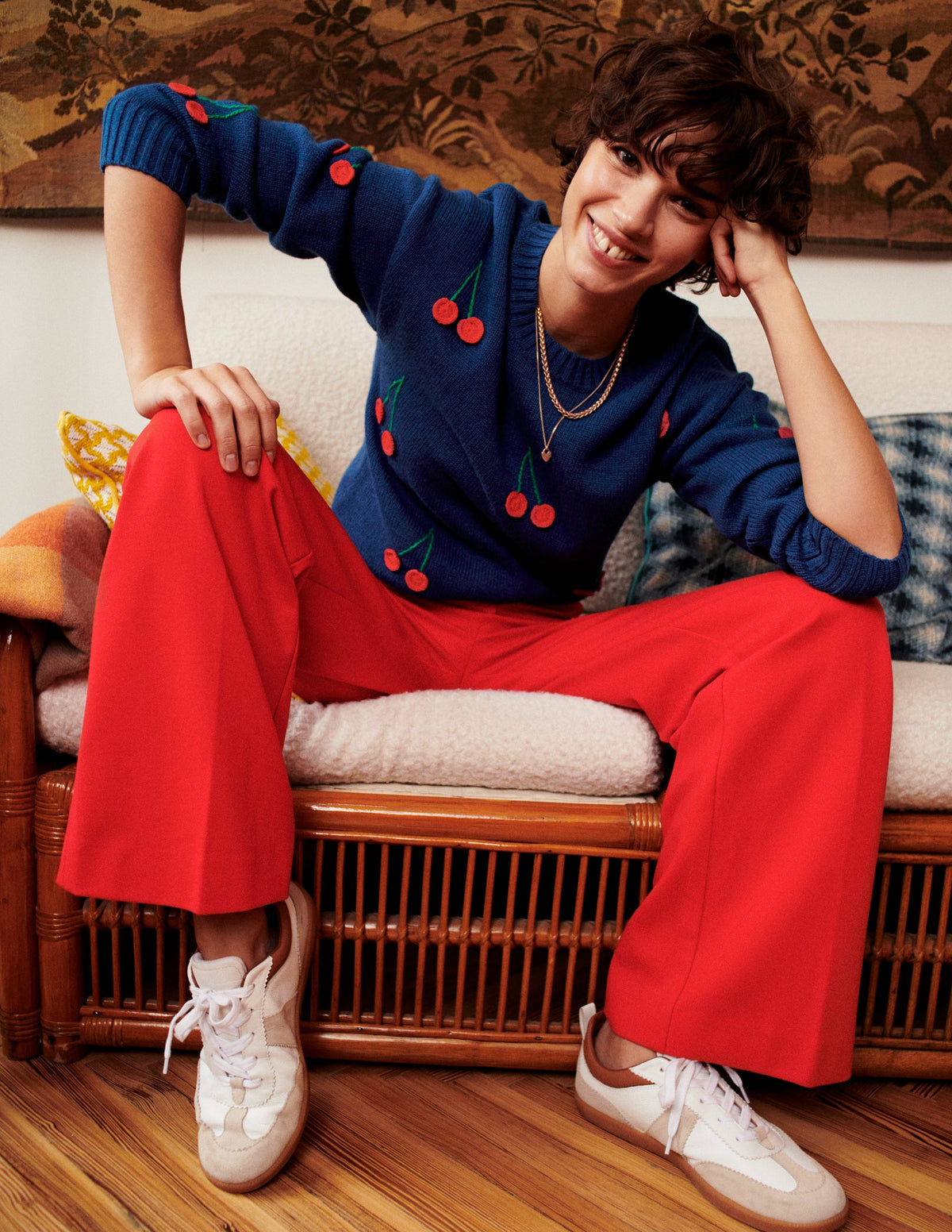 Hand Embroidered Jumper-Blue Decadence, Cherries - Image 5