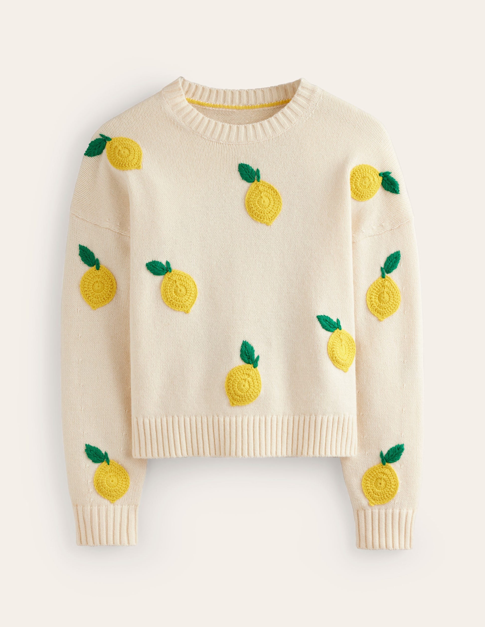 Hand Embroidered Jumper-Warm Ivory, Lemons-5