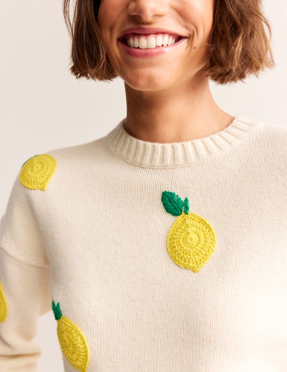 Hand Embroidered Jumper-Warm Ivory, Lemons - Image 3