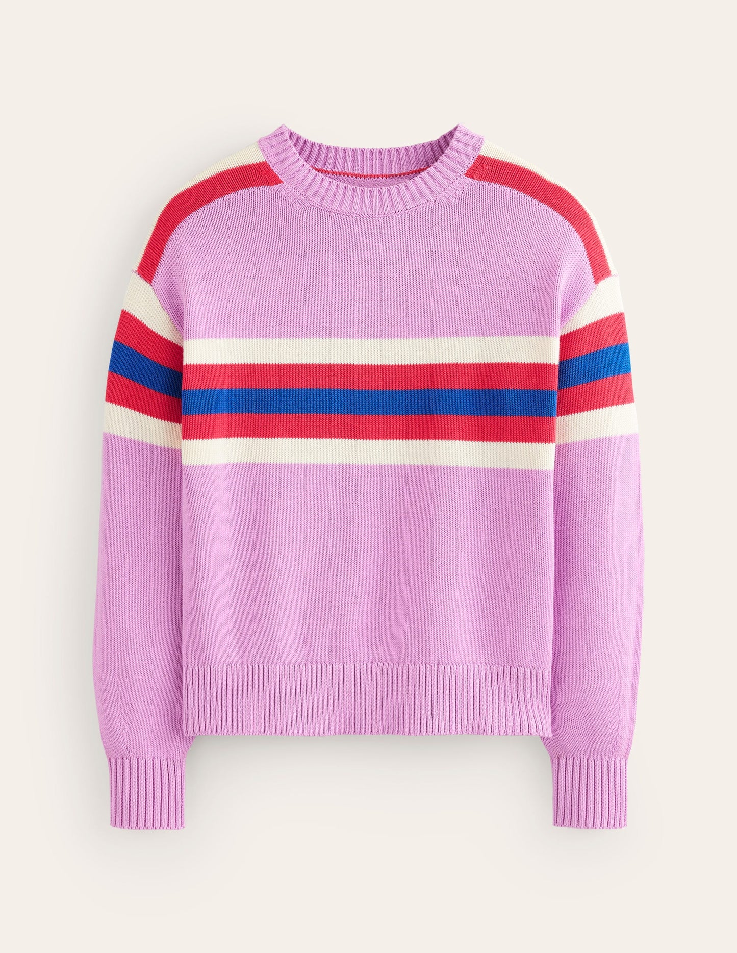 Stripe Knitted Jumper-Lilac, Warm Ivory, Red Stripe