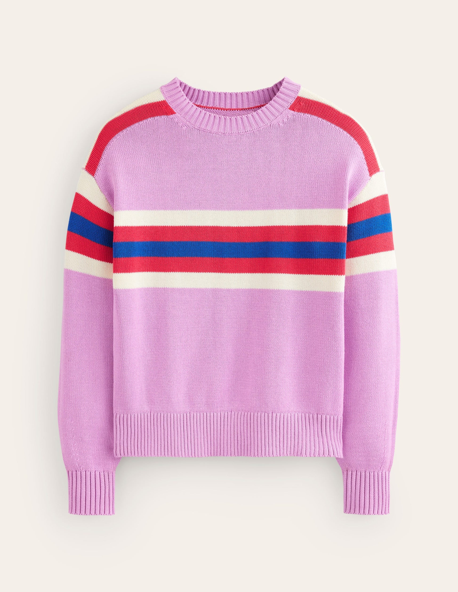 Stripe Knitted Jumper-Lilac, Warm Ivory, Red Stripe-6