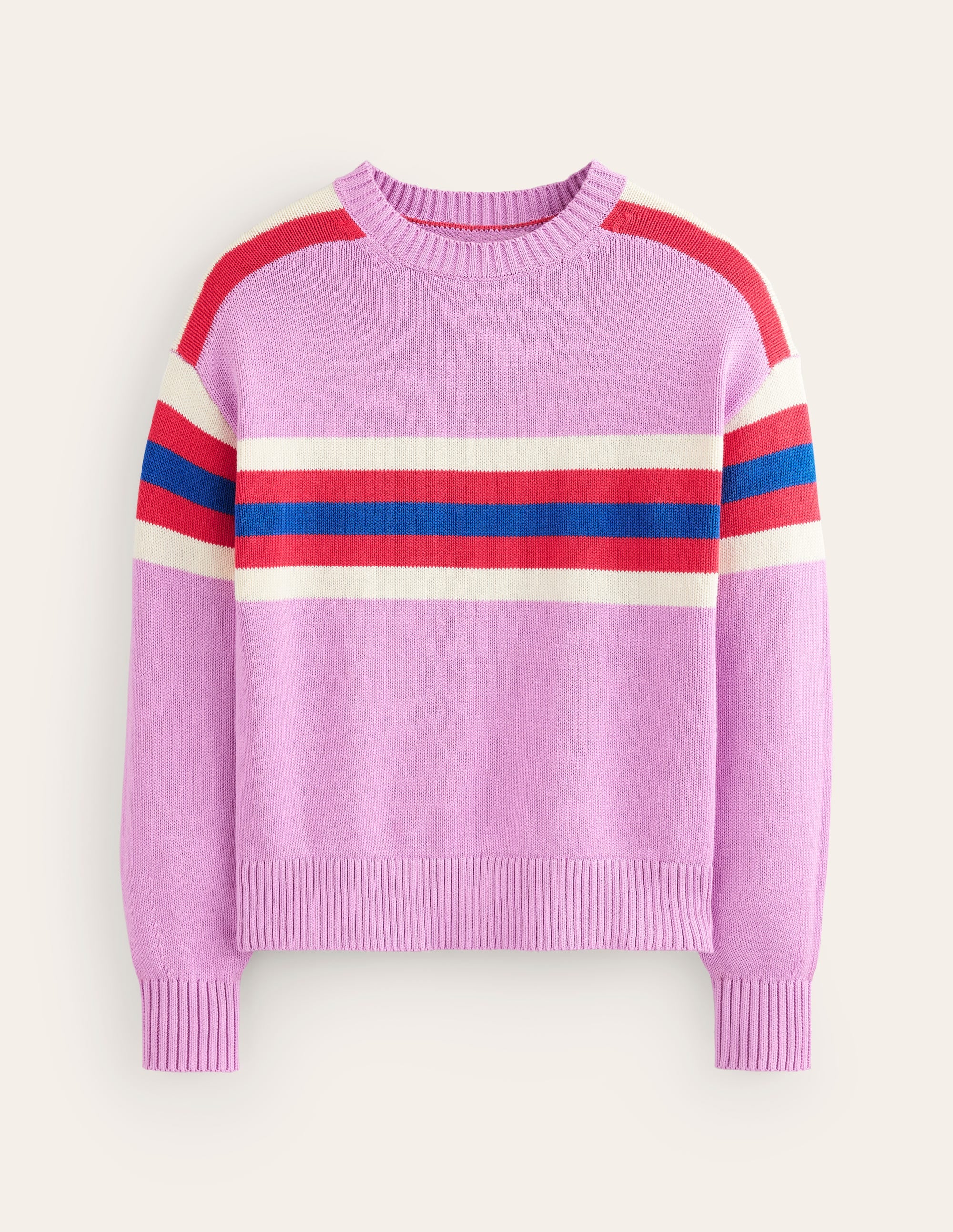 Stripe Knitted Jumper-Lilac, Warm Ivory, Red Stripe - Image 6