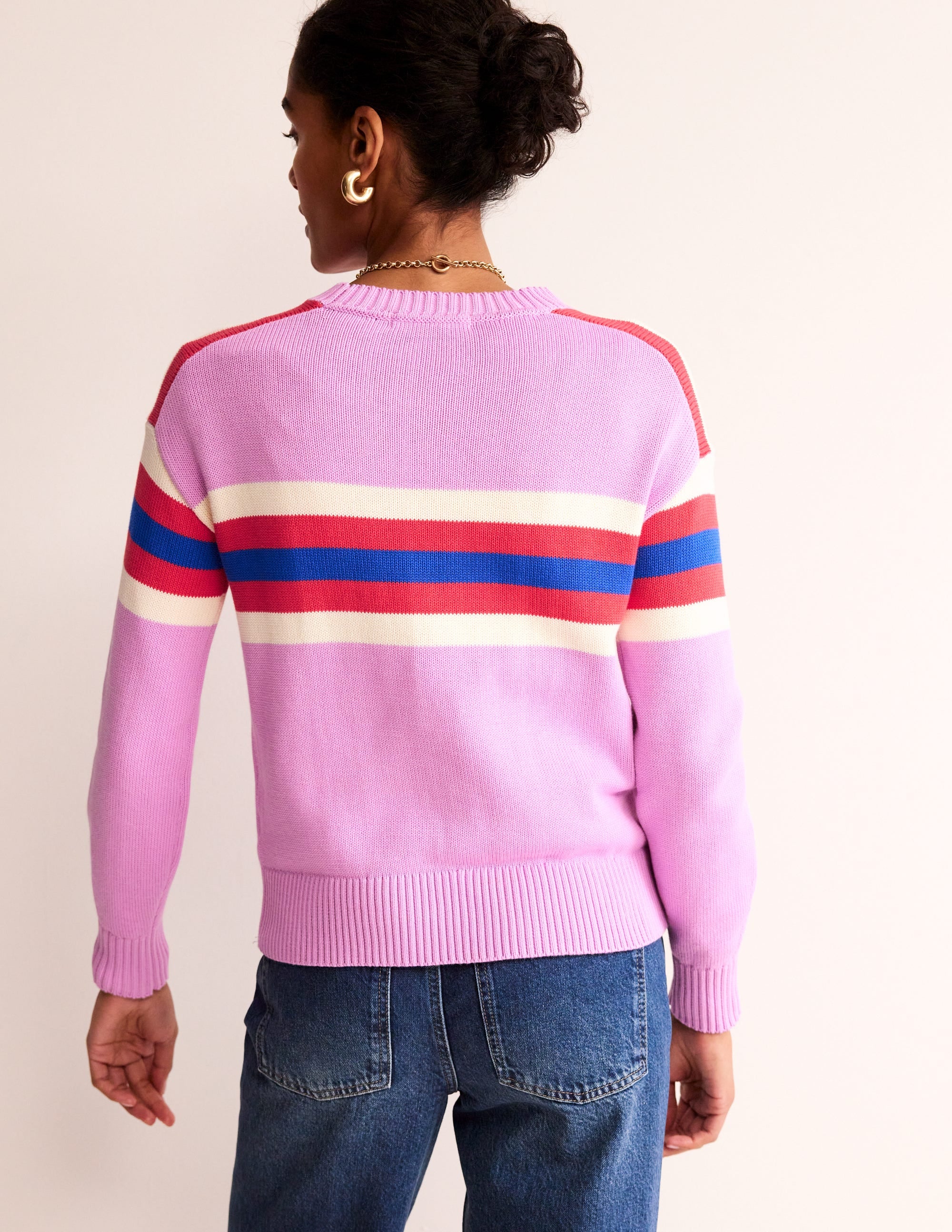 Stripe Knitted Jumper-Lilac, Warm Ivory, Red Stripe - Image 3