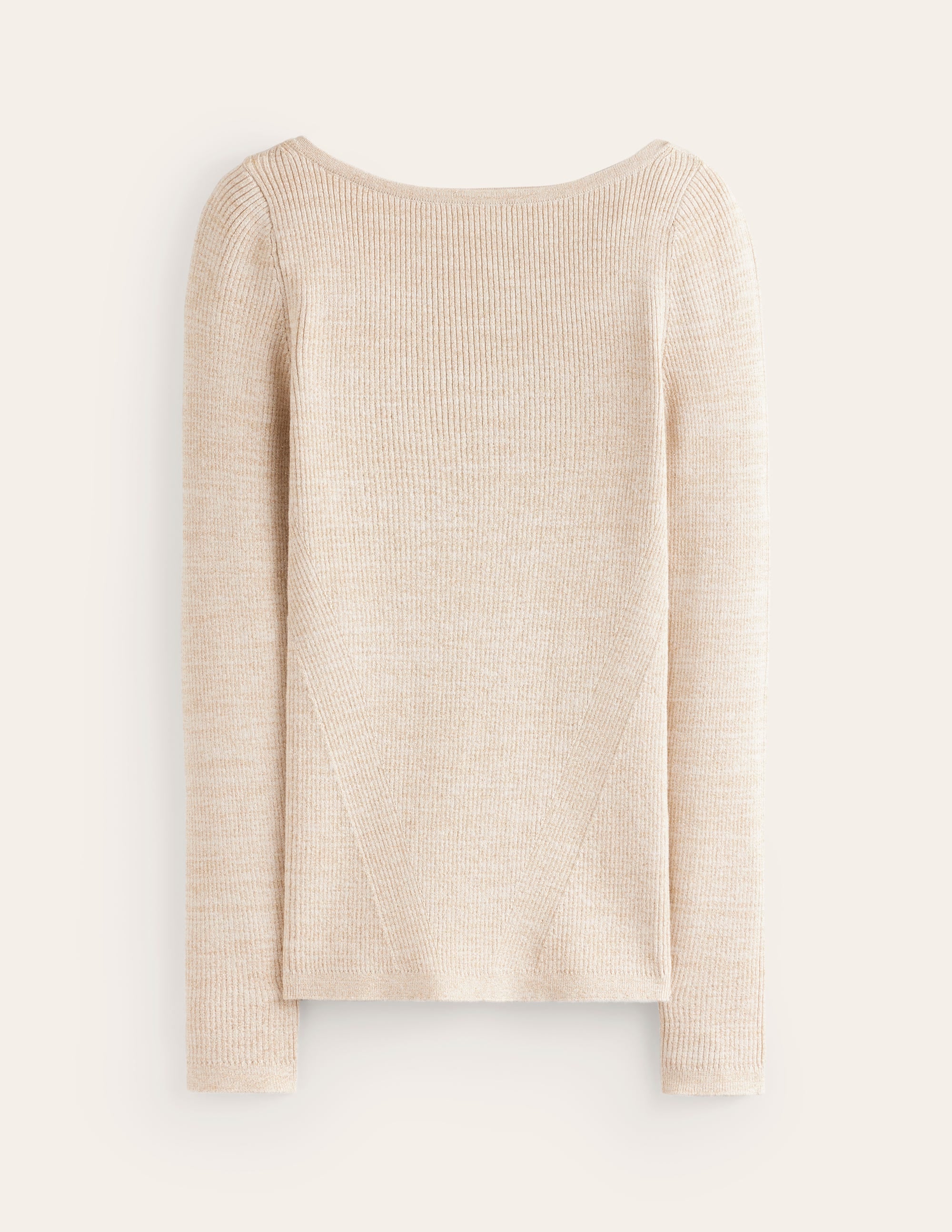 Cotton Rib Boat Neck Jumper-Gold Metallic - Image 5
