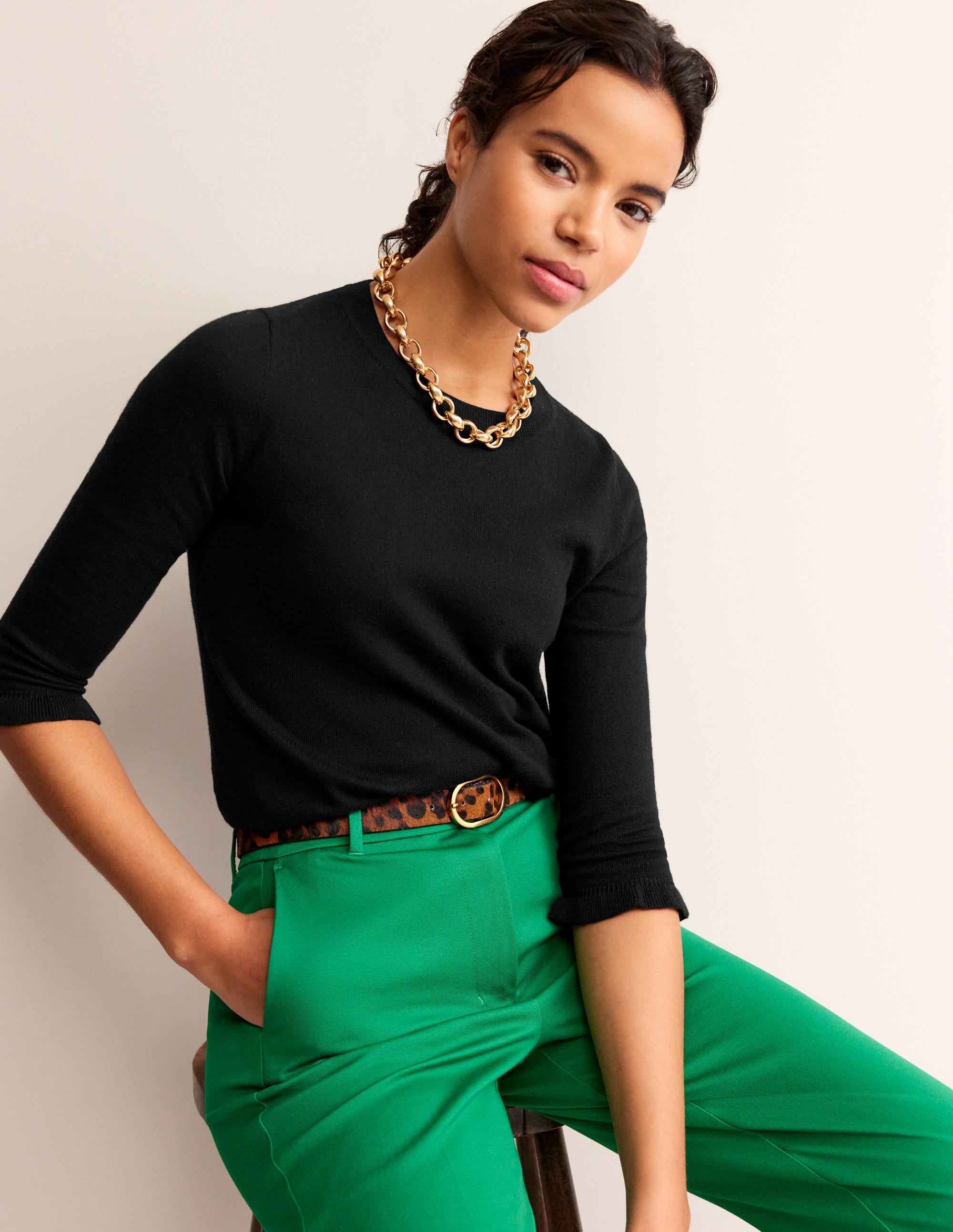 Cotton Merino Frill Jumper-Black - Image 1