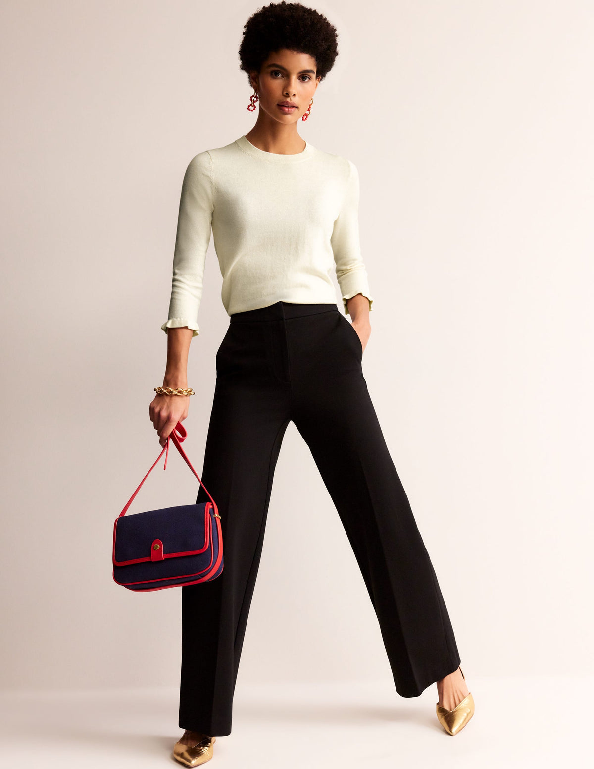 Cotton Merino Frill Jumper-Warm Ivory - Image 1