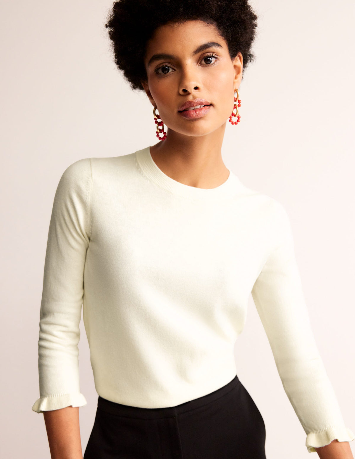 Cotton Merino Frill Jumper-Warm Ivory - Image 2