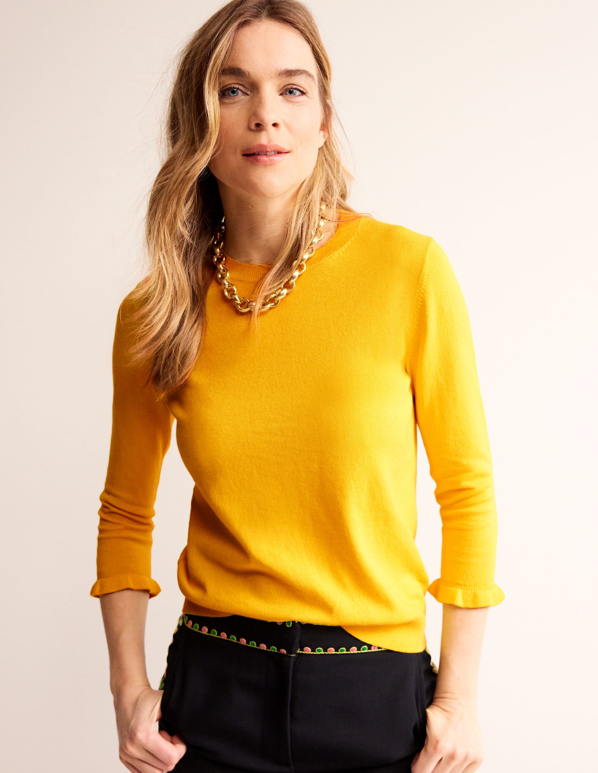 Cotton Merino Frill Jumper-Mimosa Yellow - Image 1