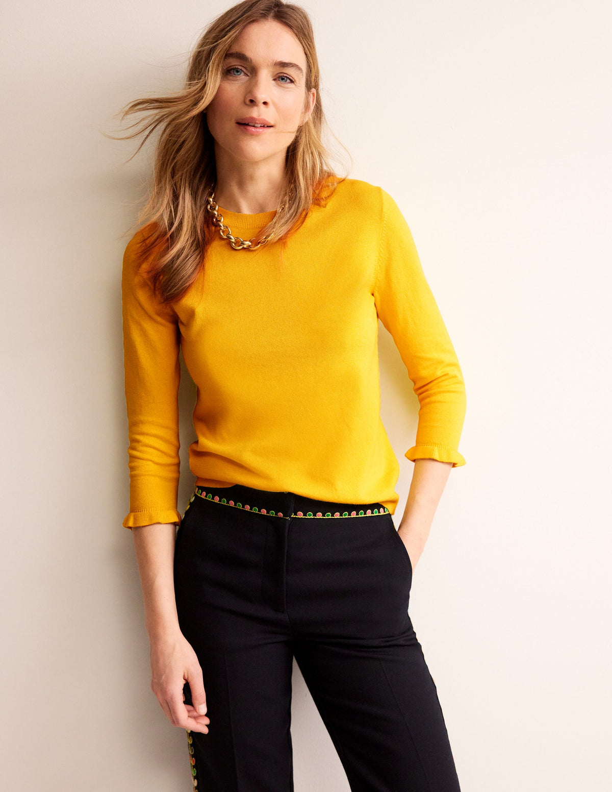 Cotton Merino Frill Jumper-Mimosa Yellow - Image 4
