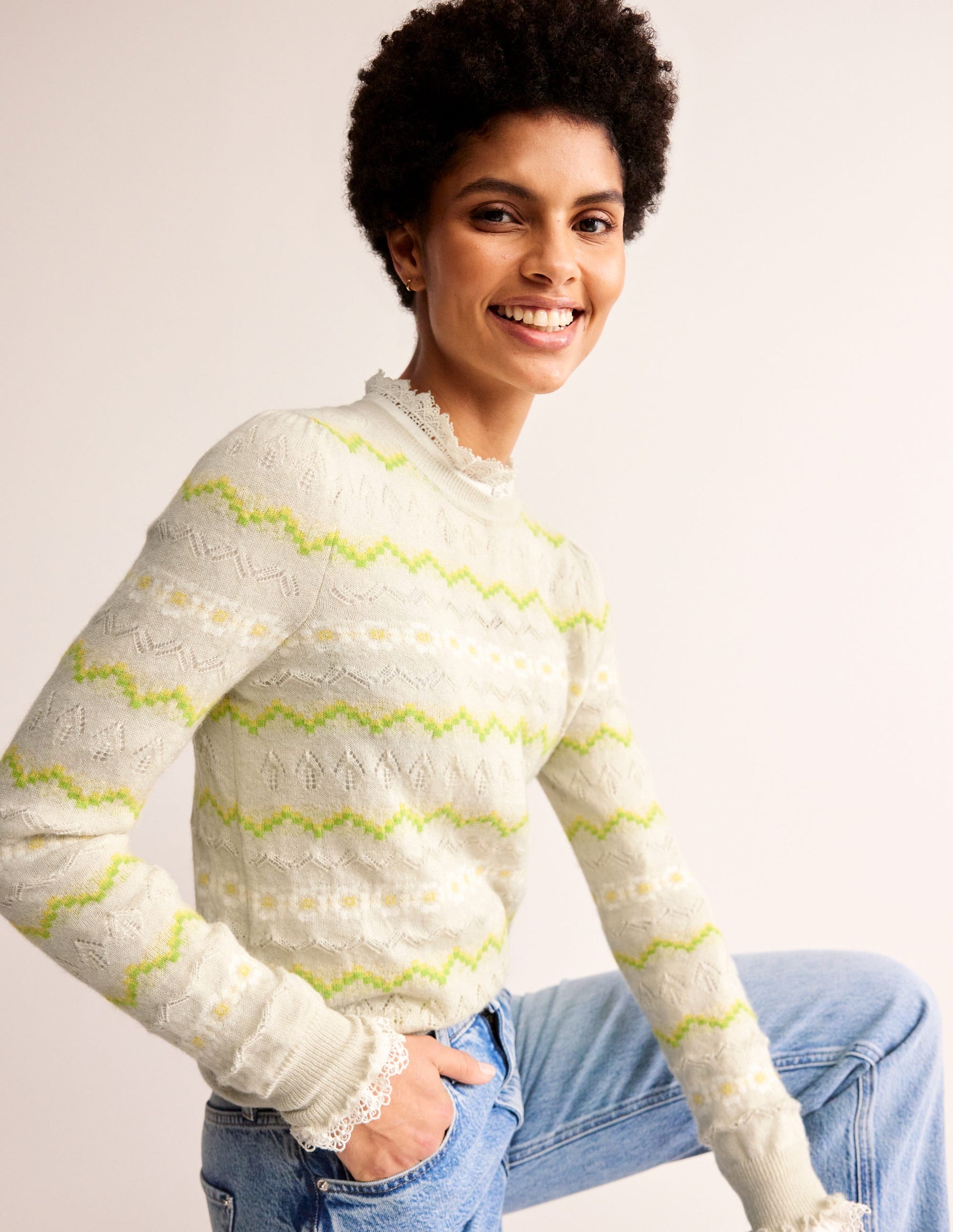 Fair Isle Fluffy Jumper-Oatmeal Melange-1