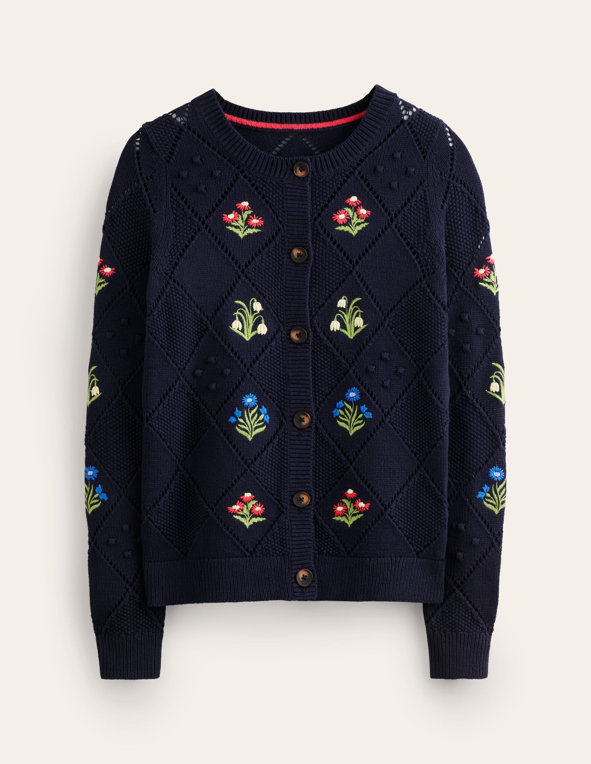 Cotton Embroidered Cardigan-Navy - Image 5
