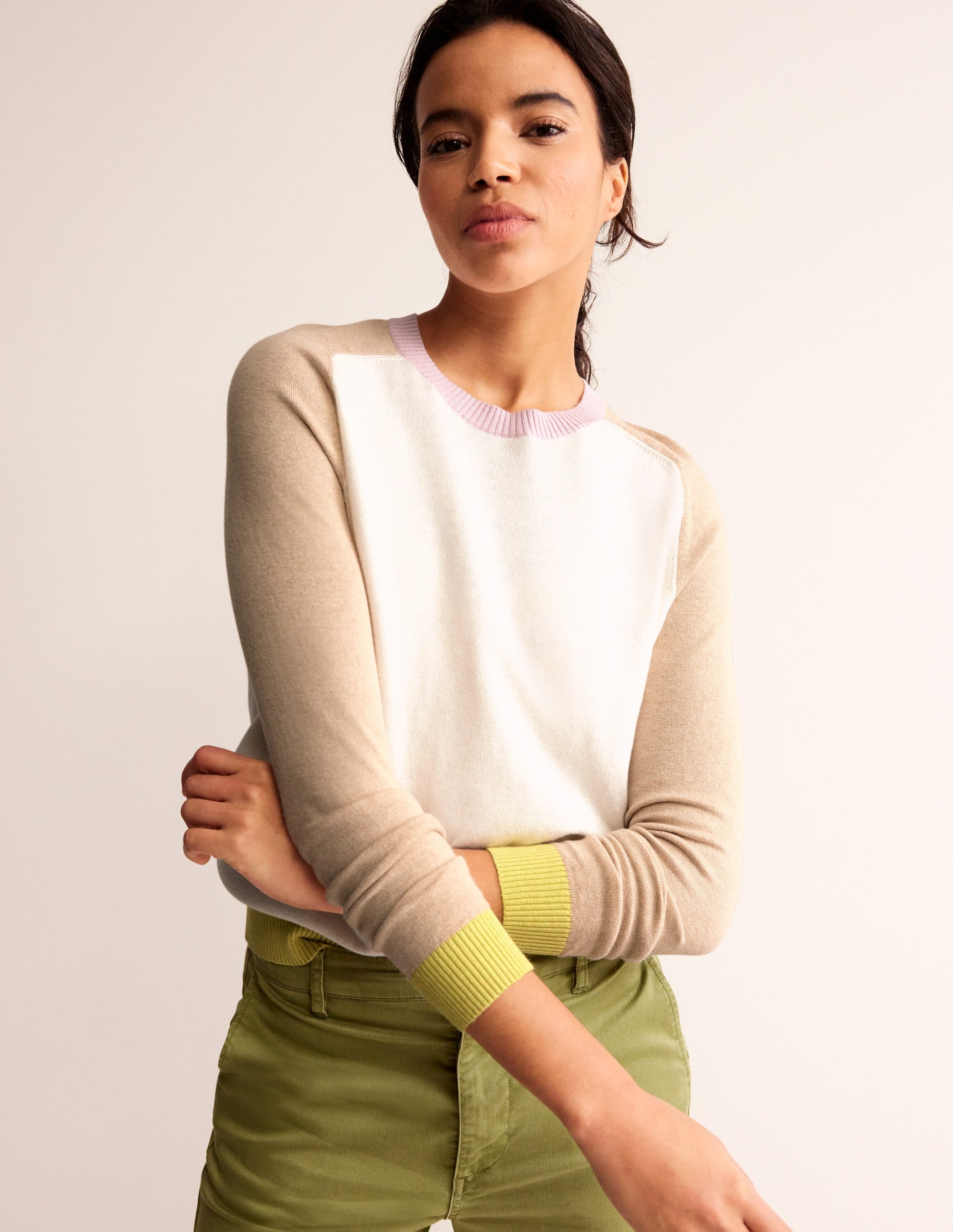 Meg Raglan Sleeve Jumper-Ivory, Chinchilla Colourblock - Image 2