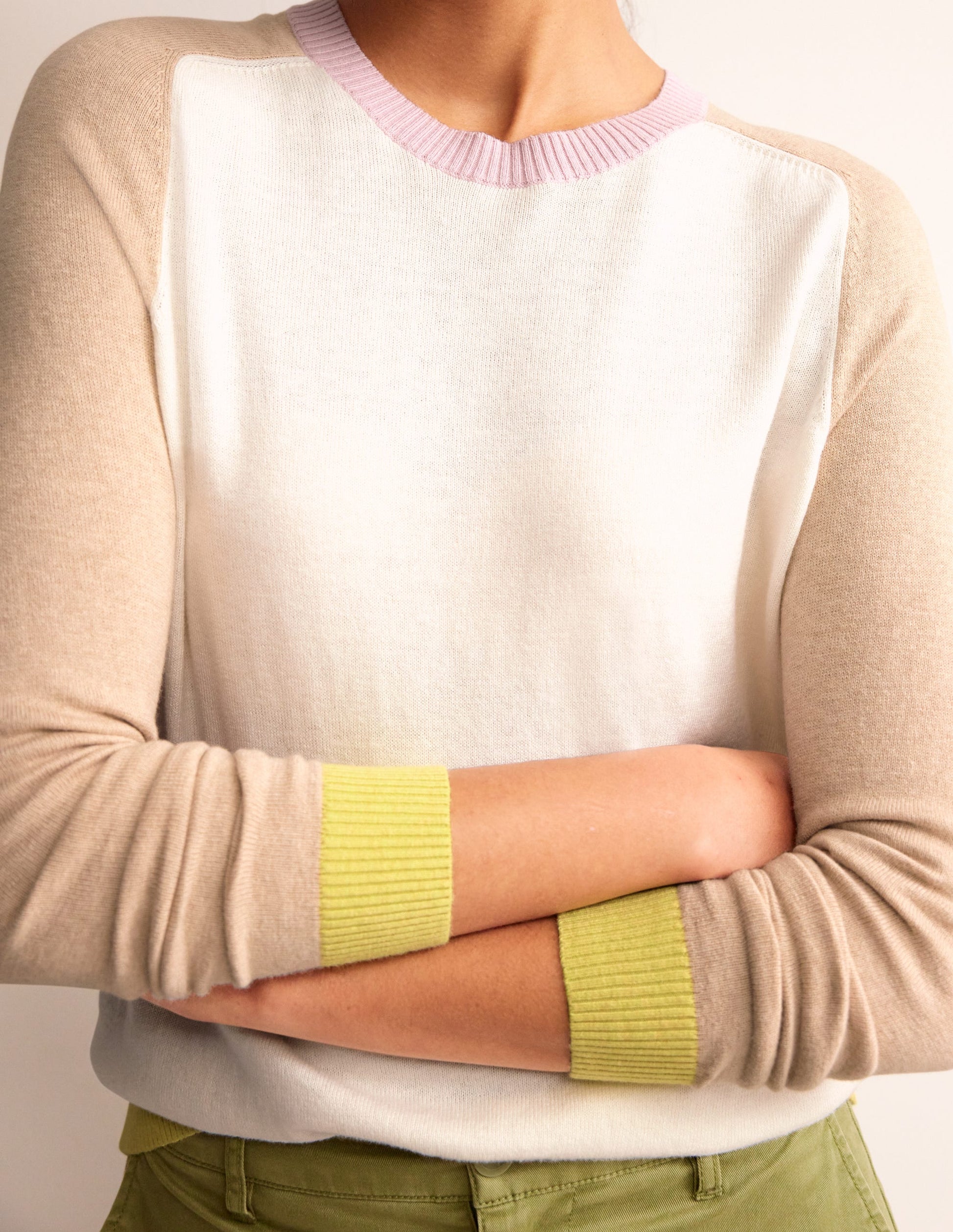 Meg Raglan Sleeve Jumper-Ivory, Chinchilla Colourblock-3