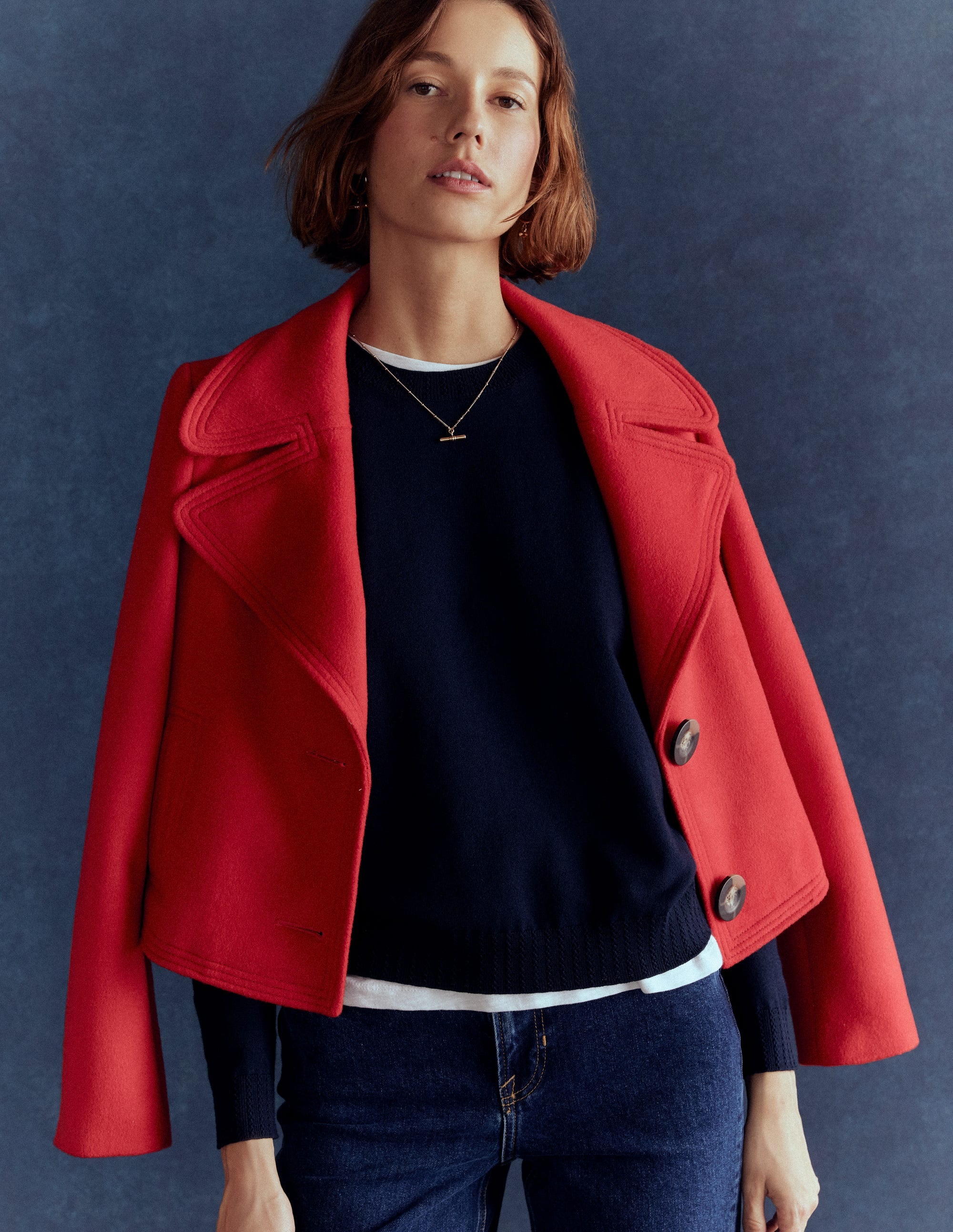 Emilia Cotton Crew Jumper-Navy - Image 5