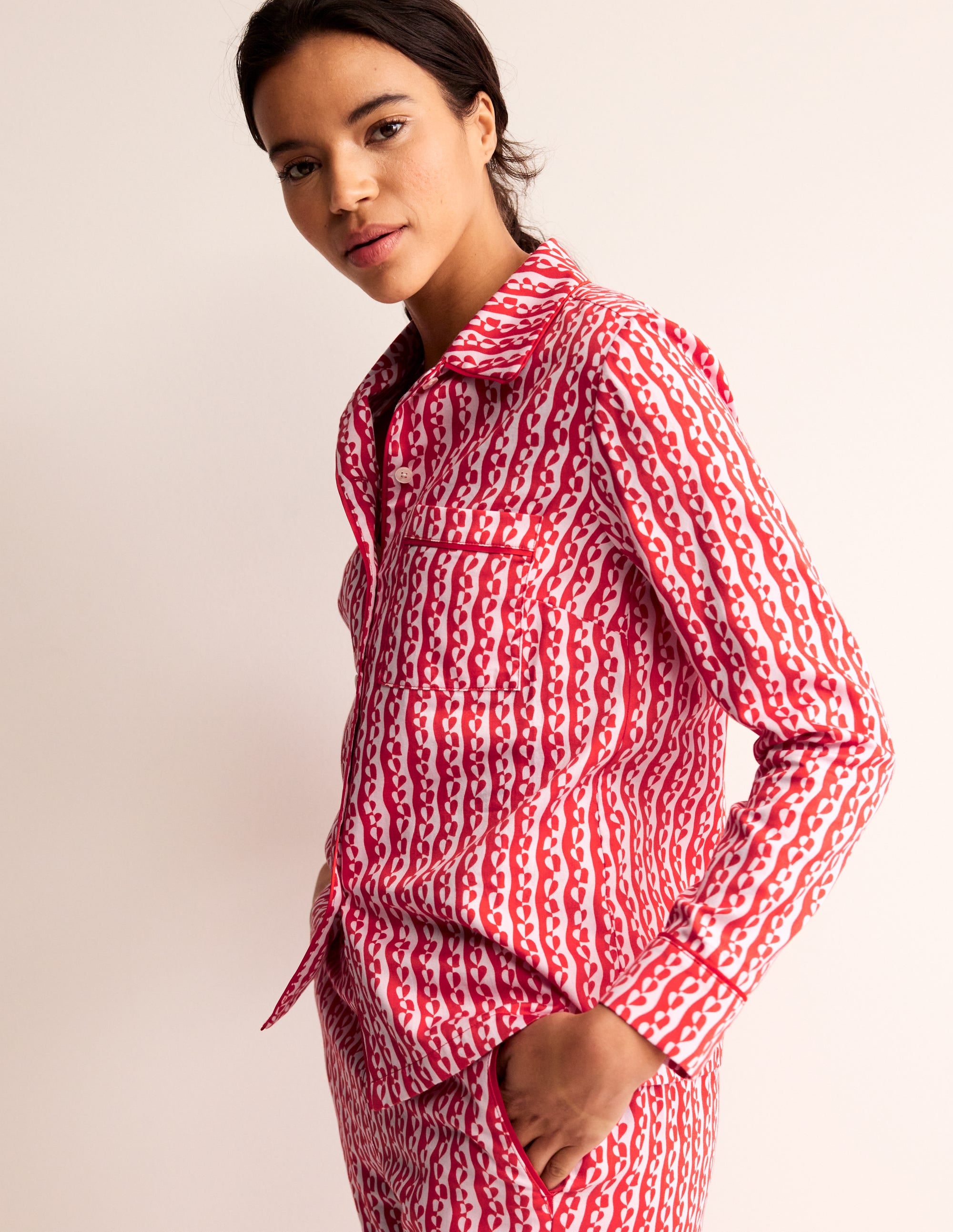 Cotton Sateen Pyjama Shirt-Orchid Pink, Abstract Heart - Image 1