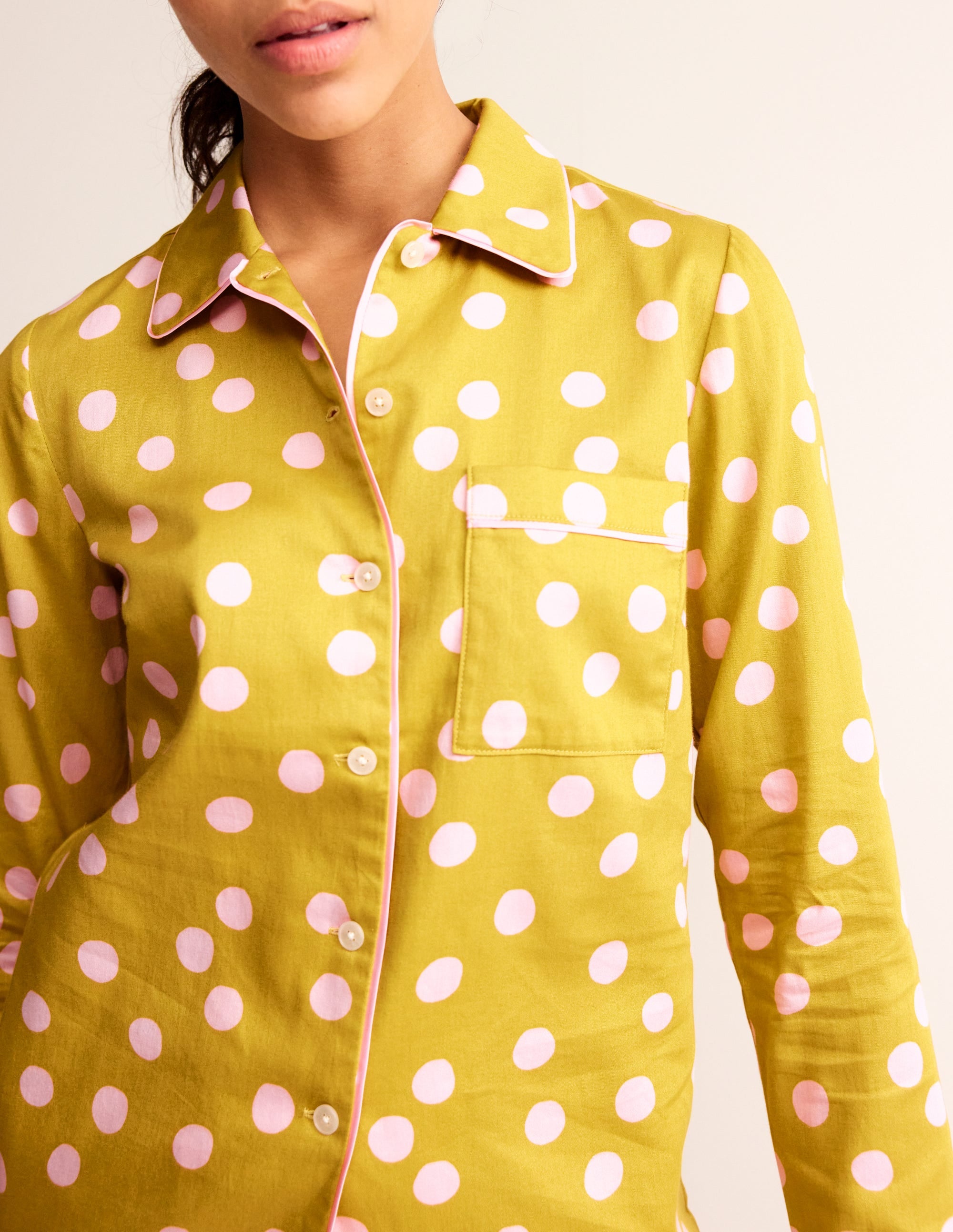 Cotton Sateen Pyjama Shirt-Antique Moss - Image 3