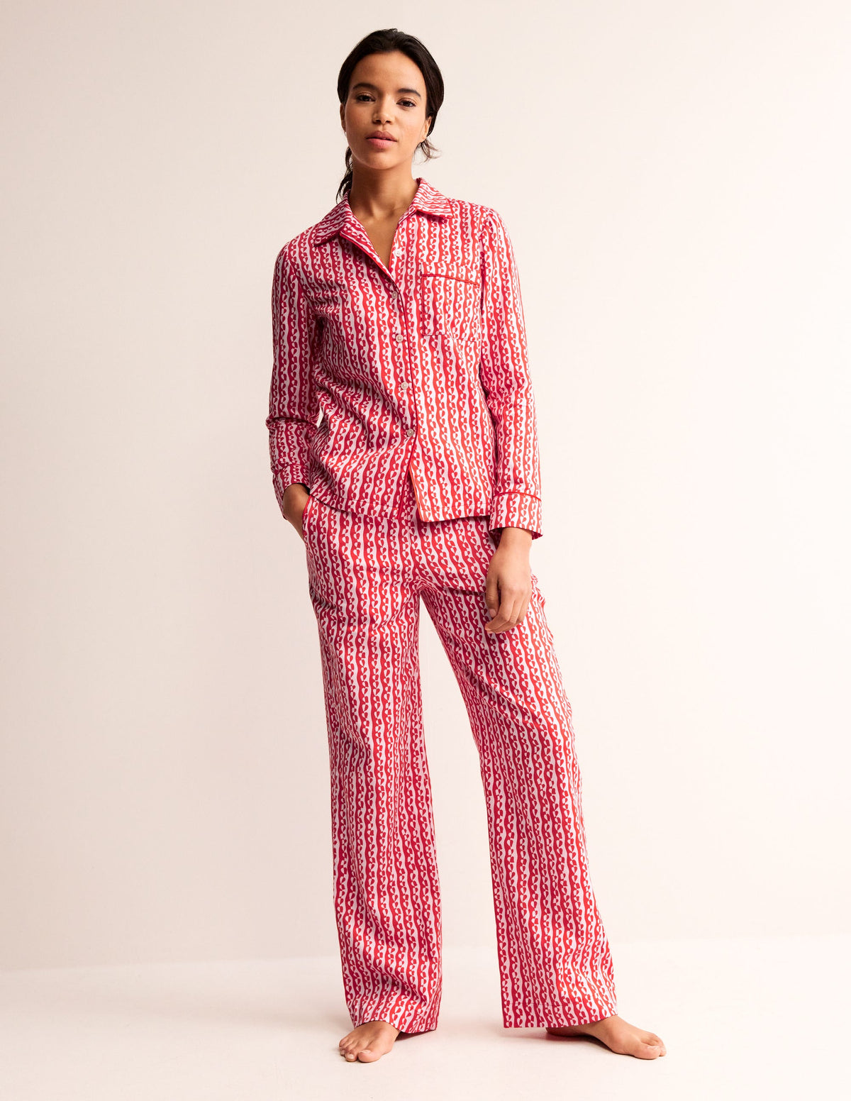 Cotton Sateen Pyjama Trousers-Orchid Pink, Abstract Heart-1