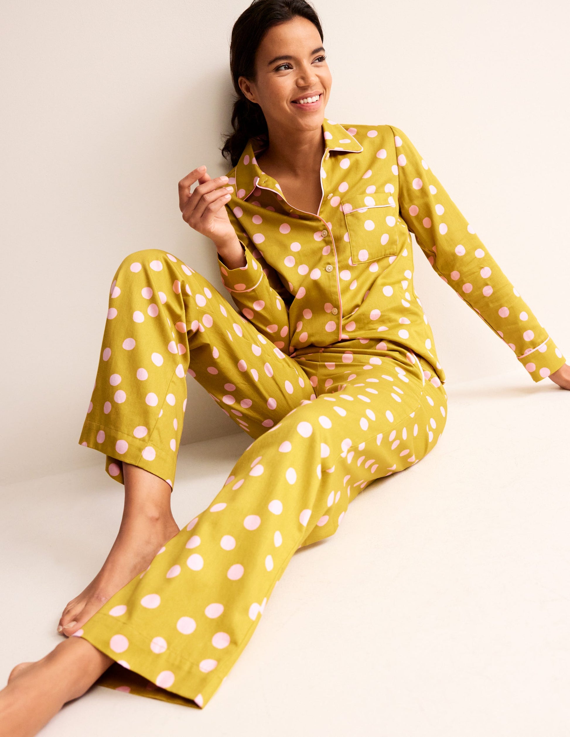 Cotton Sateen Pyjama Trousers-Antique Moss-1