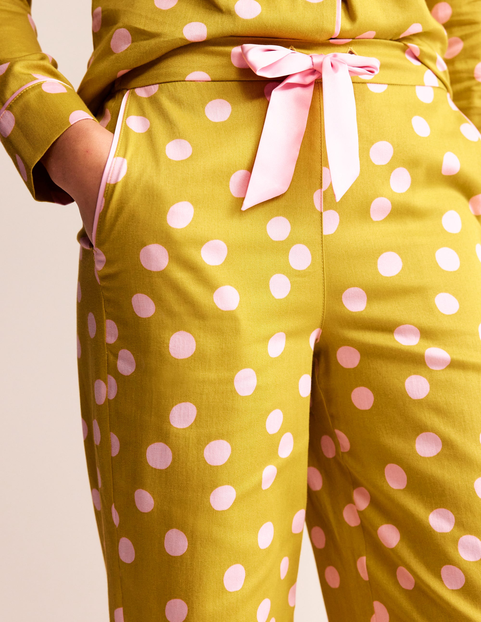 Cotton Sateen Pyjama Trousers-Antique Moss - Image 2