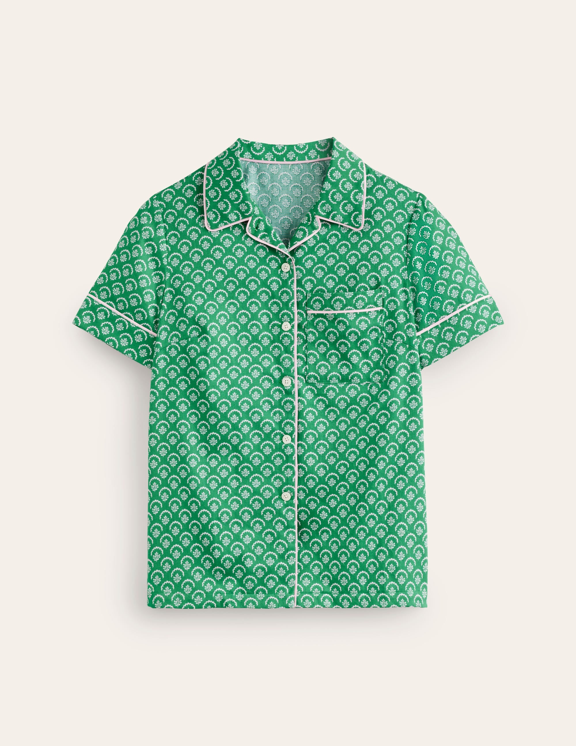 Short Sleeve Pyjama Top-Green, Ditsy Vine - Image 5