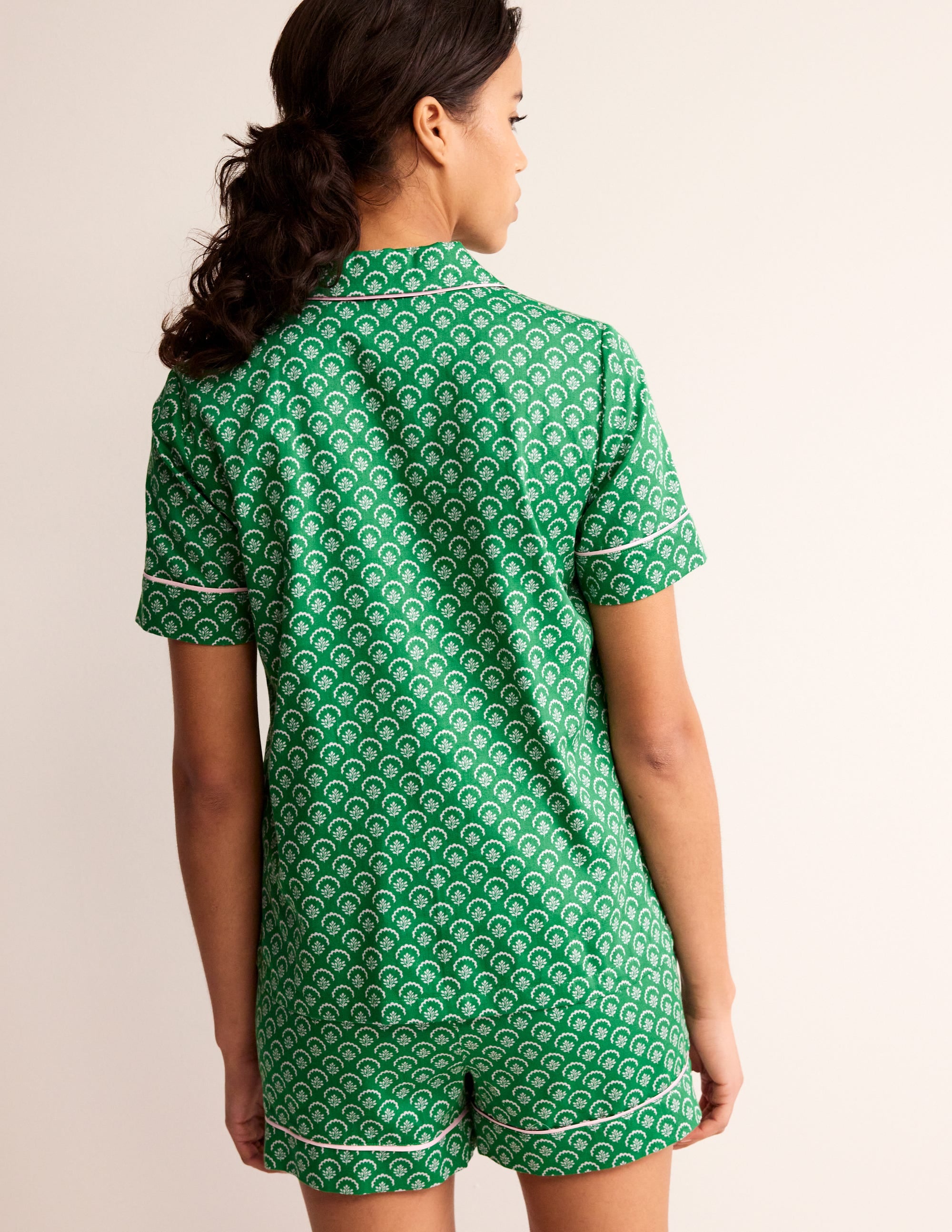 Short Sleeve Pyjama Top-Green, Ditsy Vine - Image 3