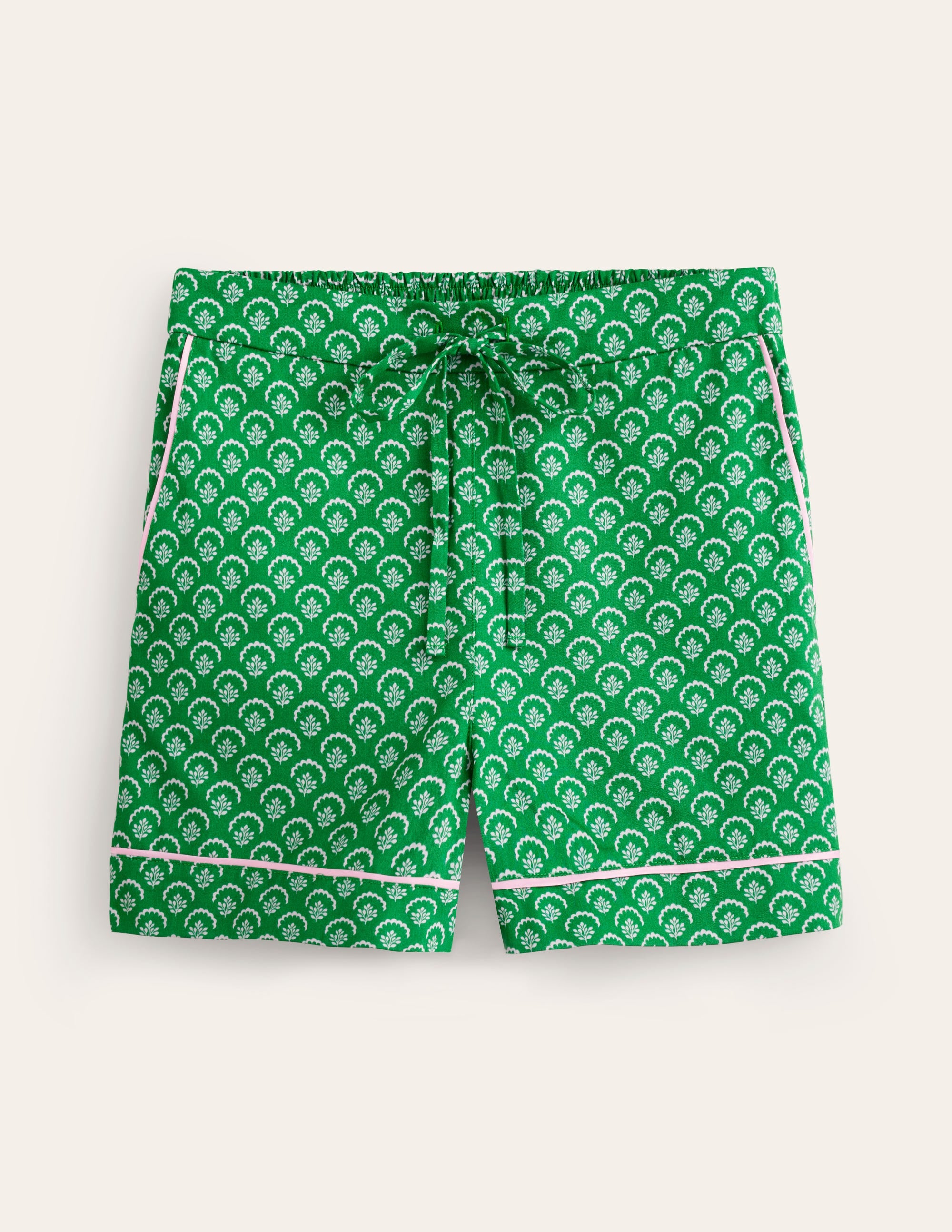 Cotton Sateen Pyjama Shorts-Green, Ditsy Vine - Image 5