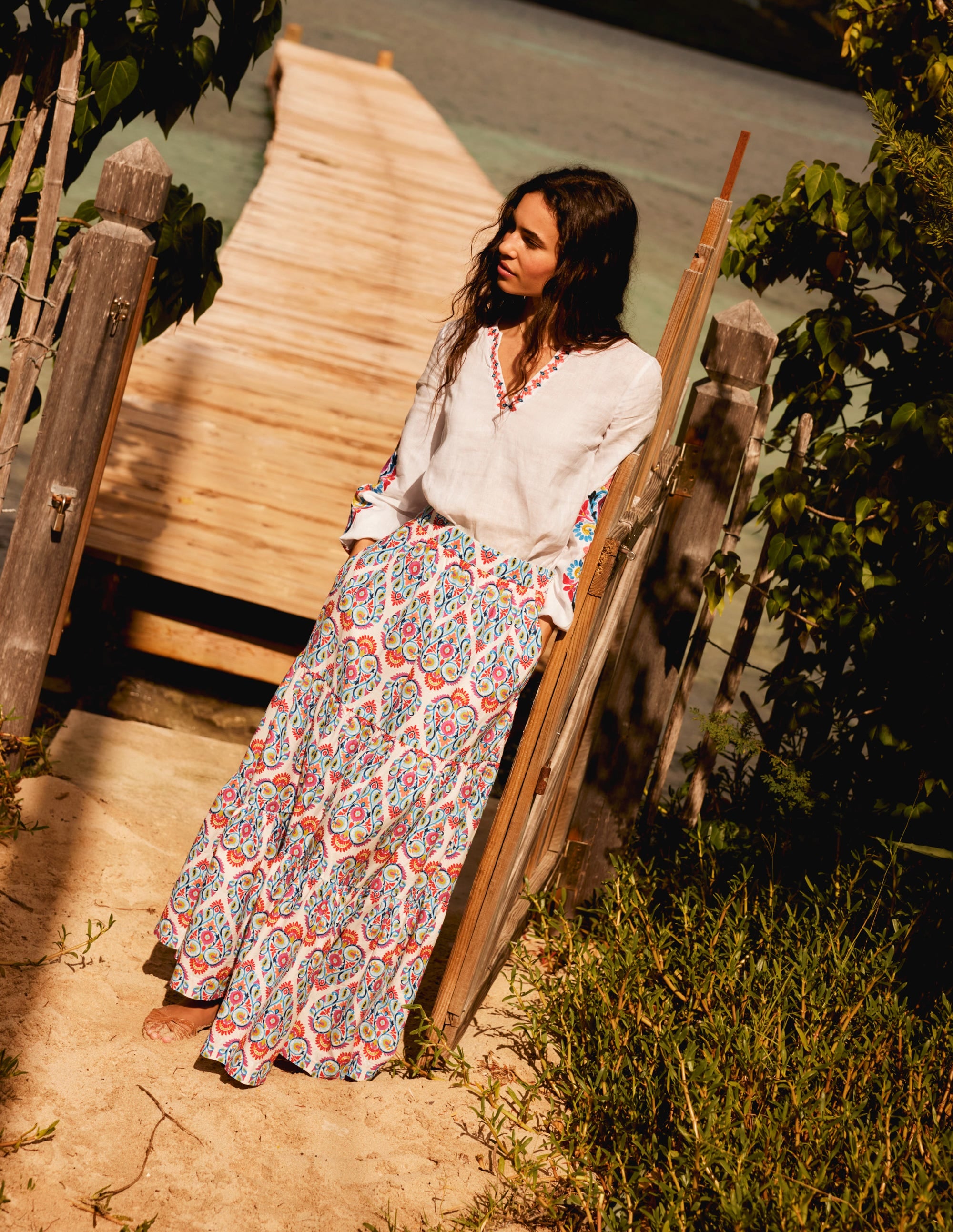 Lorna Tiered Maxi Skirt-Multi, Flora Stamp - Image 5