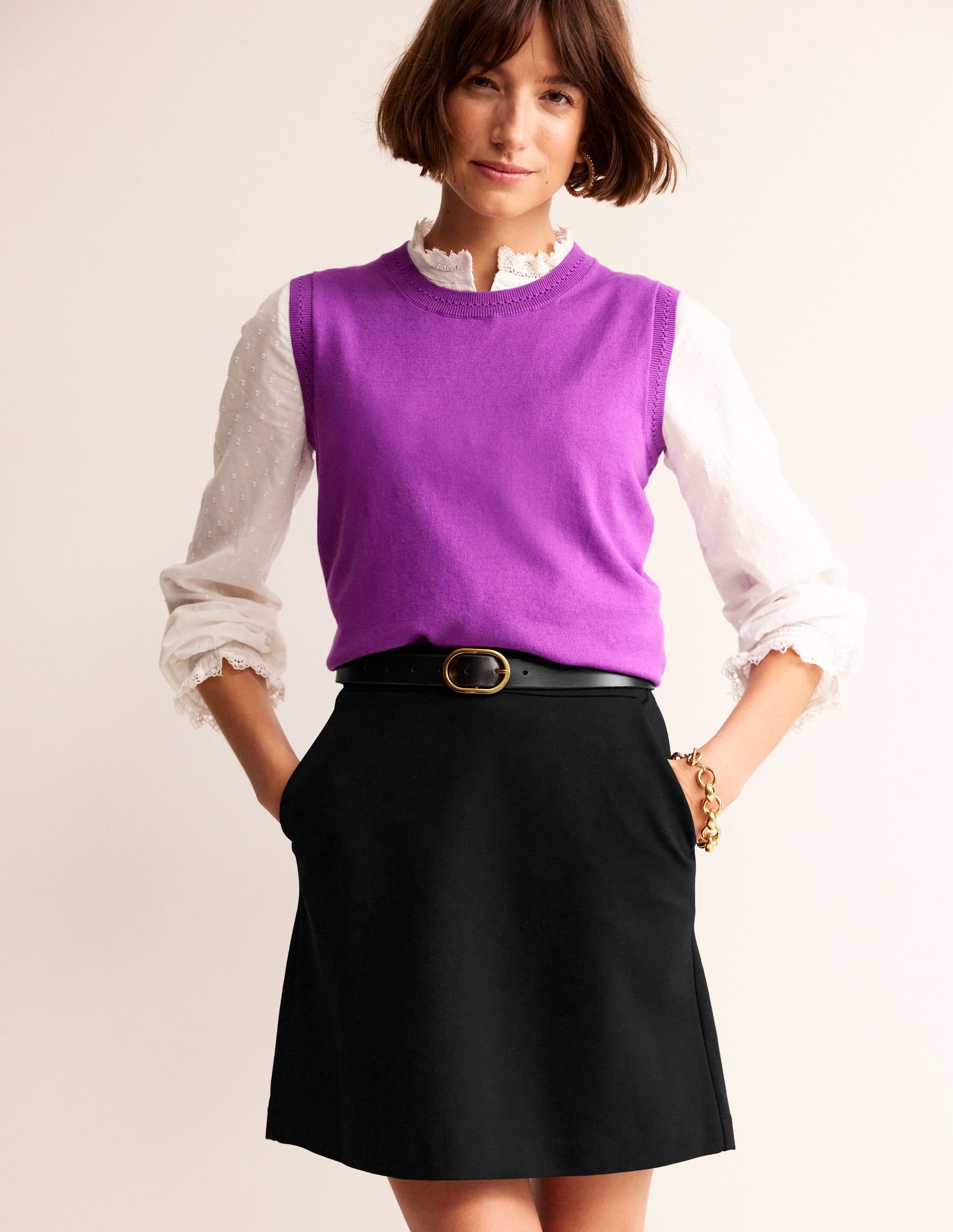 Ponte A-line Mini Skirt-Black - Image 1