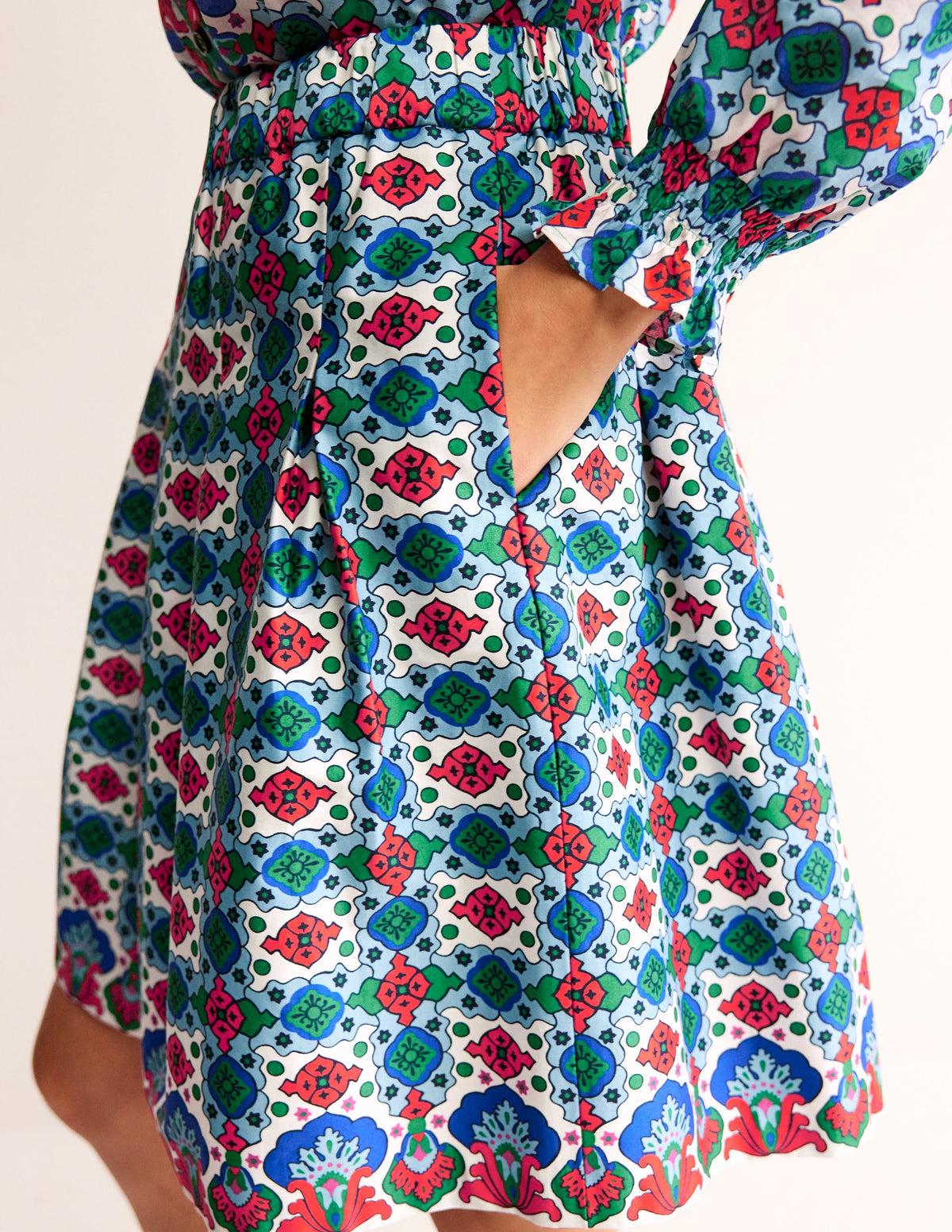 Pleated Cotton Skirt-Multi, Coastal Tile-2
