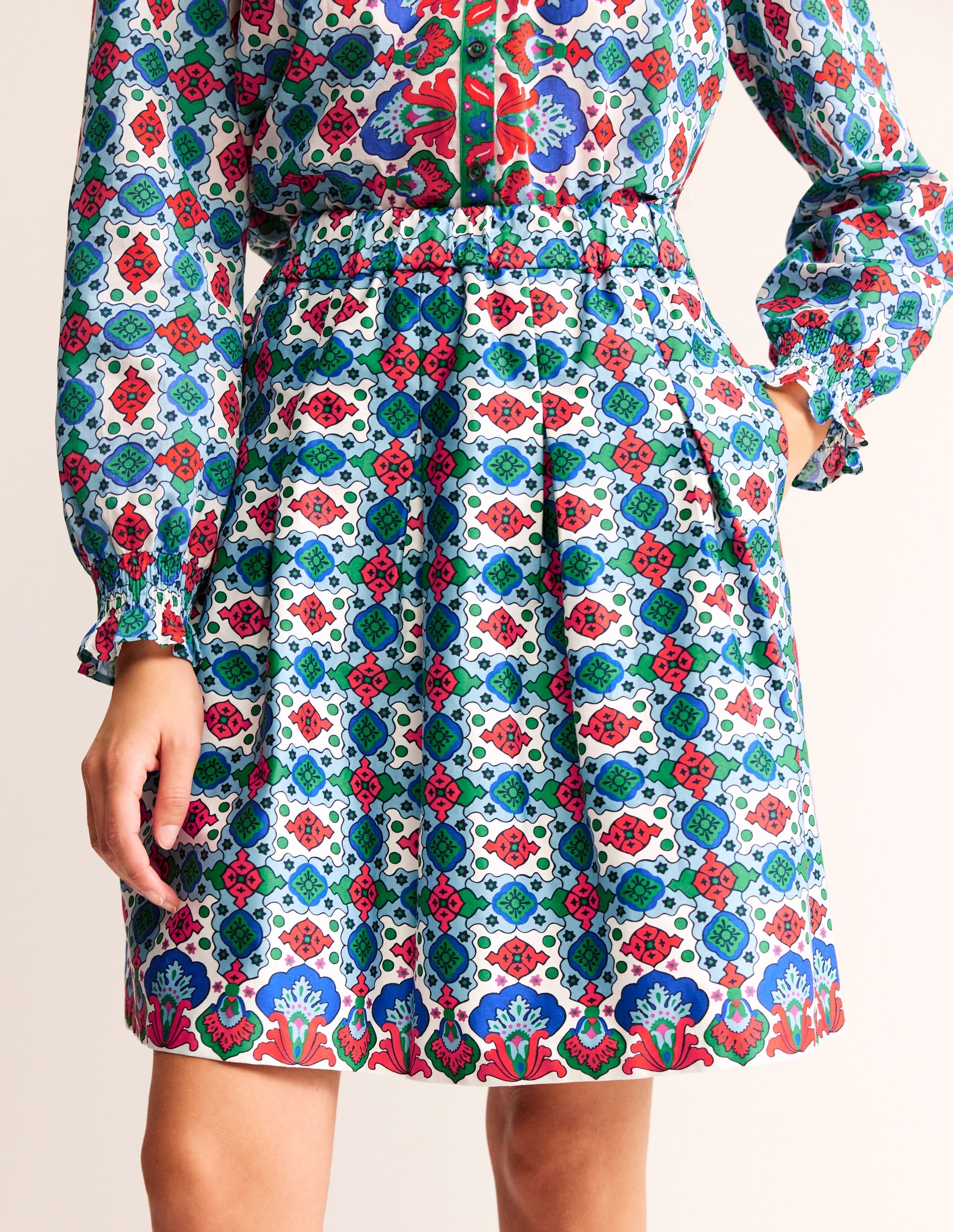 Pleated Cotton Skirt-Multi, Coastal Tile - Image 4