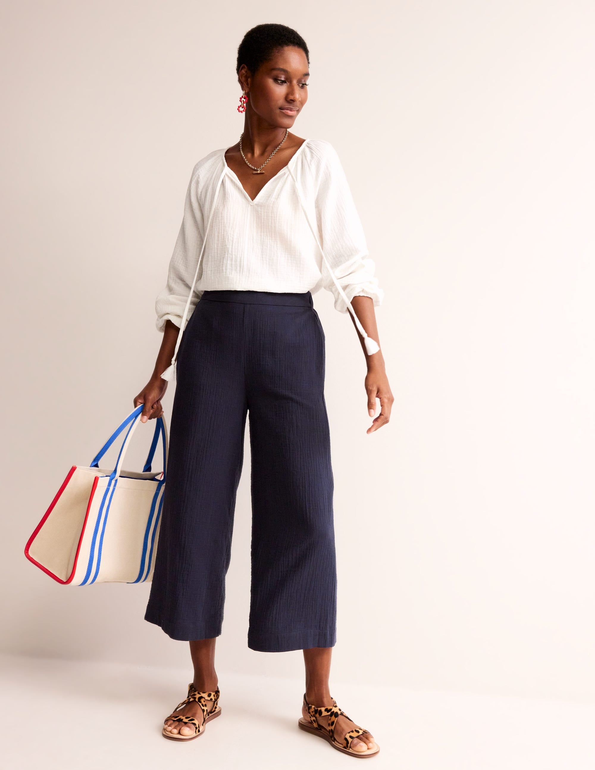 Pull-on Doublecloth Trousers-Navy - Image 1