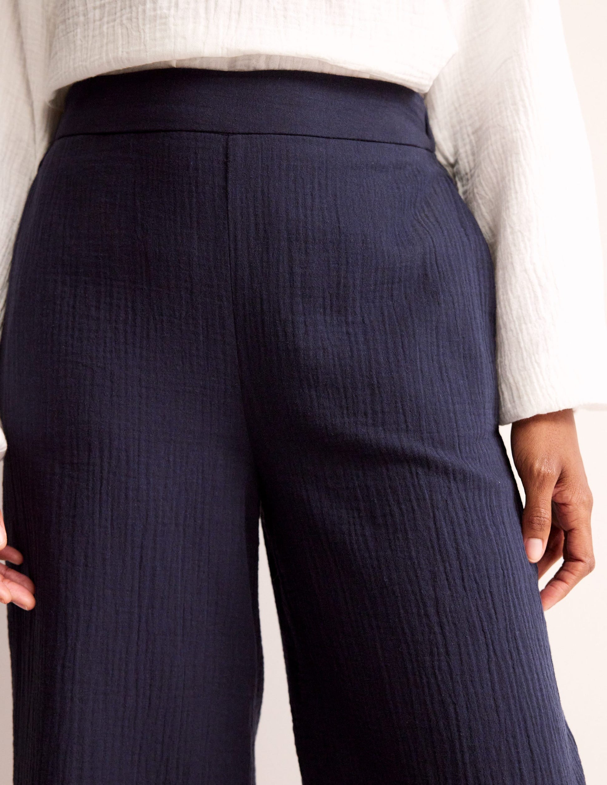Pull-on Doublecloth Trousers-Navy-2