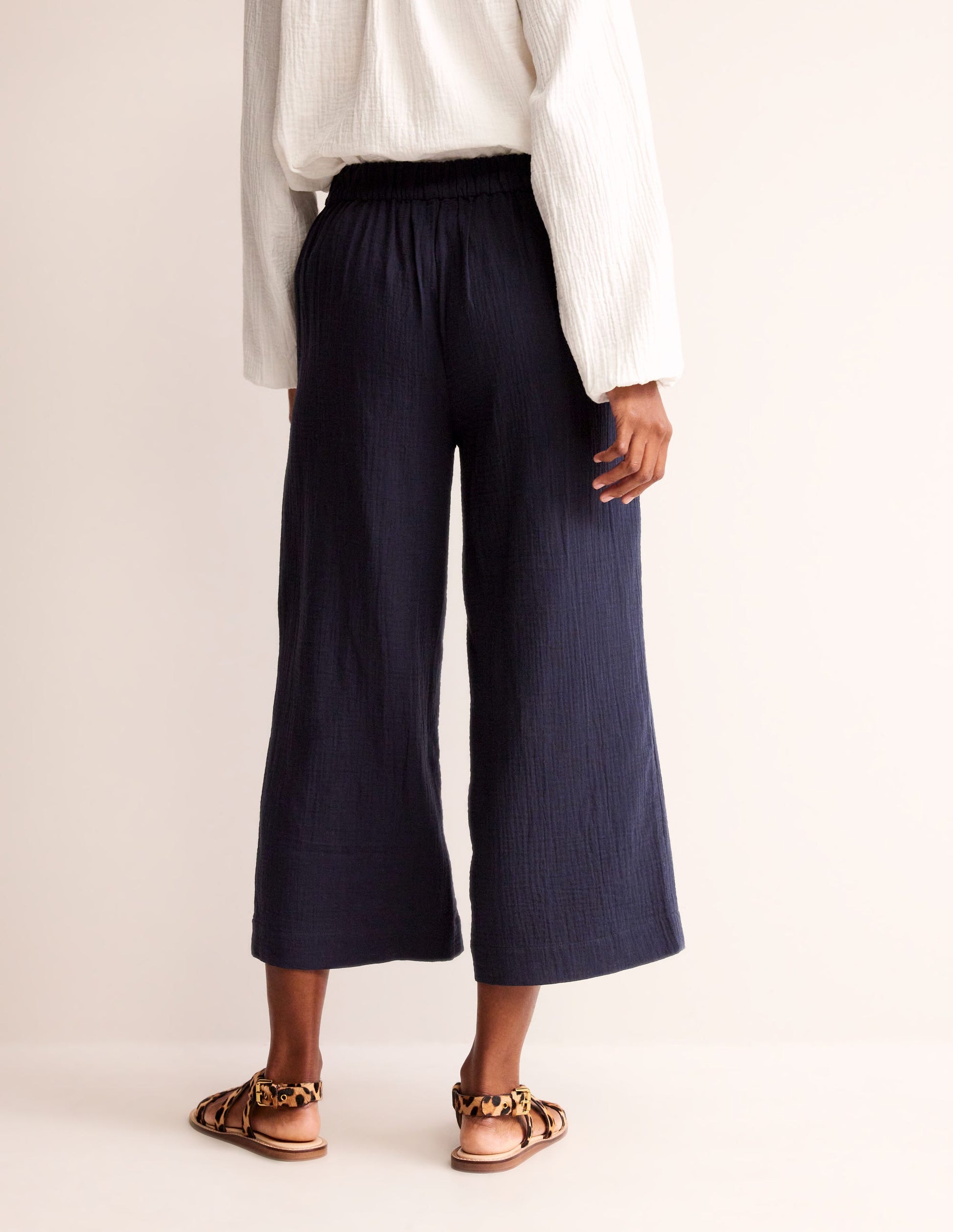 Pull-on Doublecloth Trousers-Navy-3