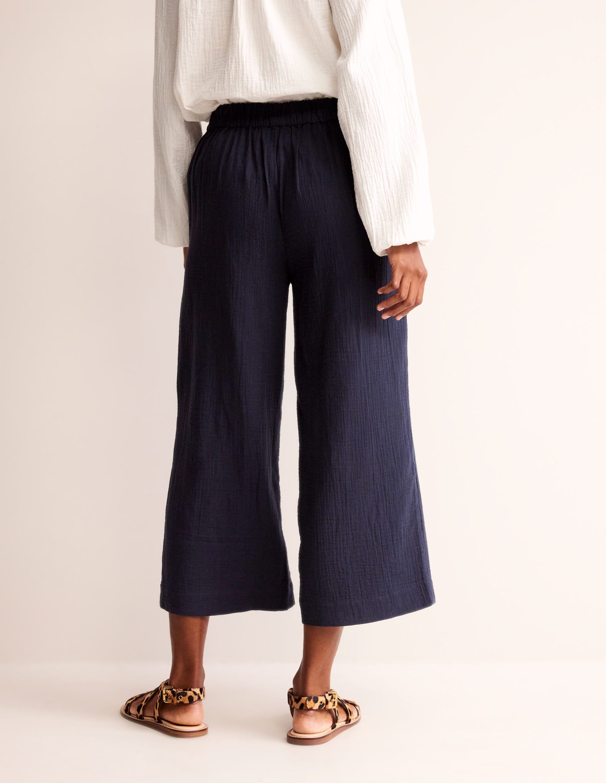 Pull-on Doublecloth Trousers-Navy - Image 3