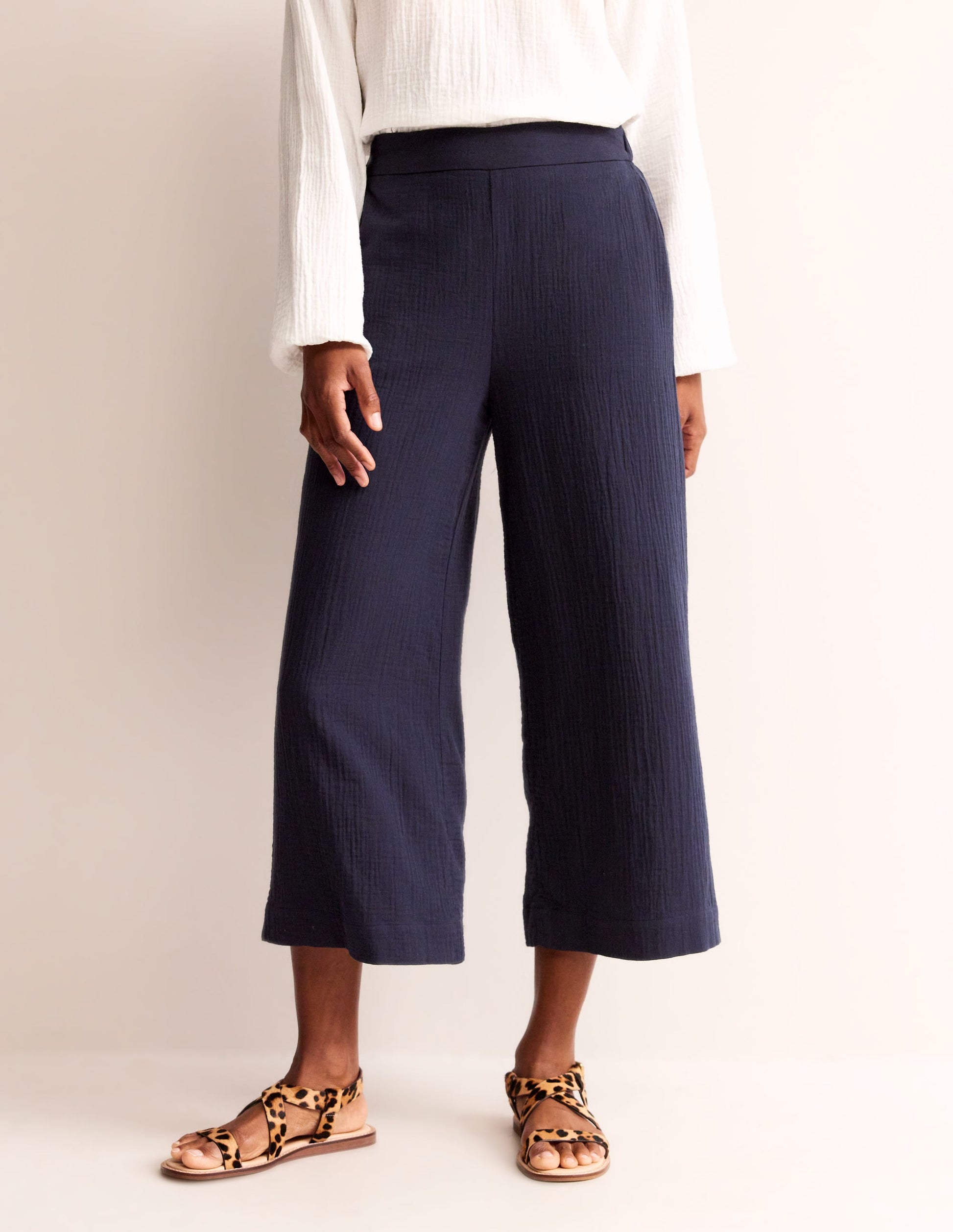 Pull-on Doublecloth Trousers-Navy-4