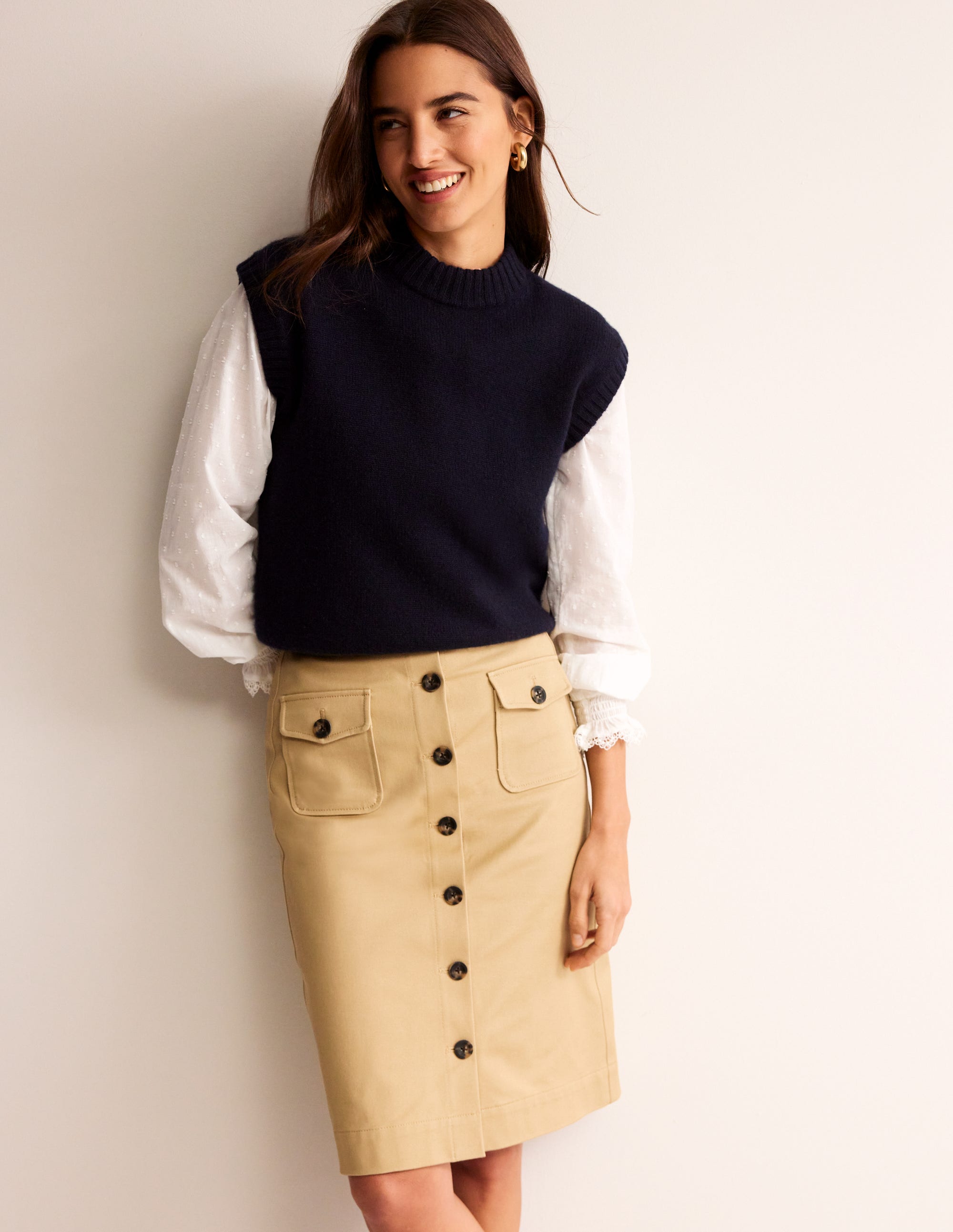 Utility Pocket Midi Skirt-Neutral - Image 1