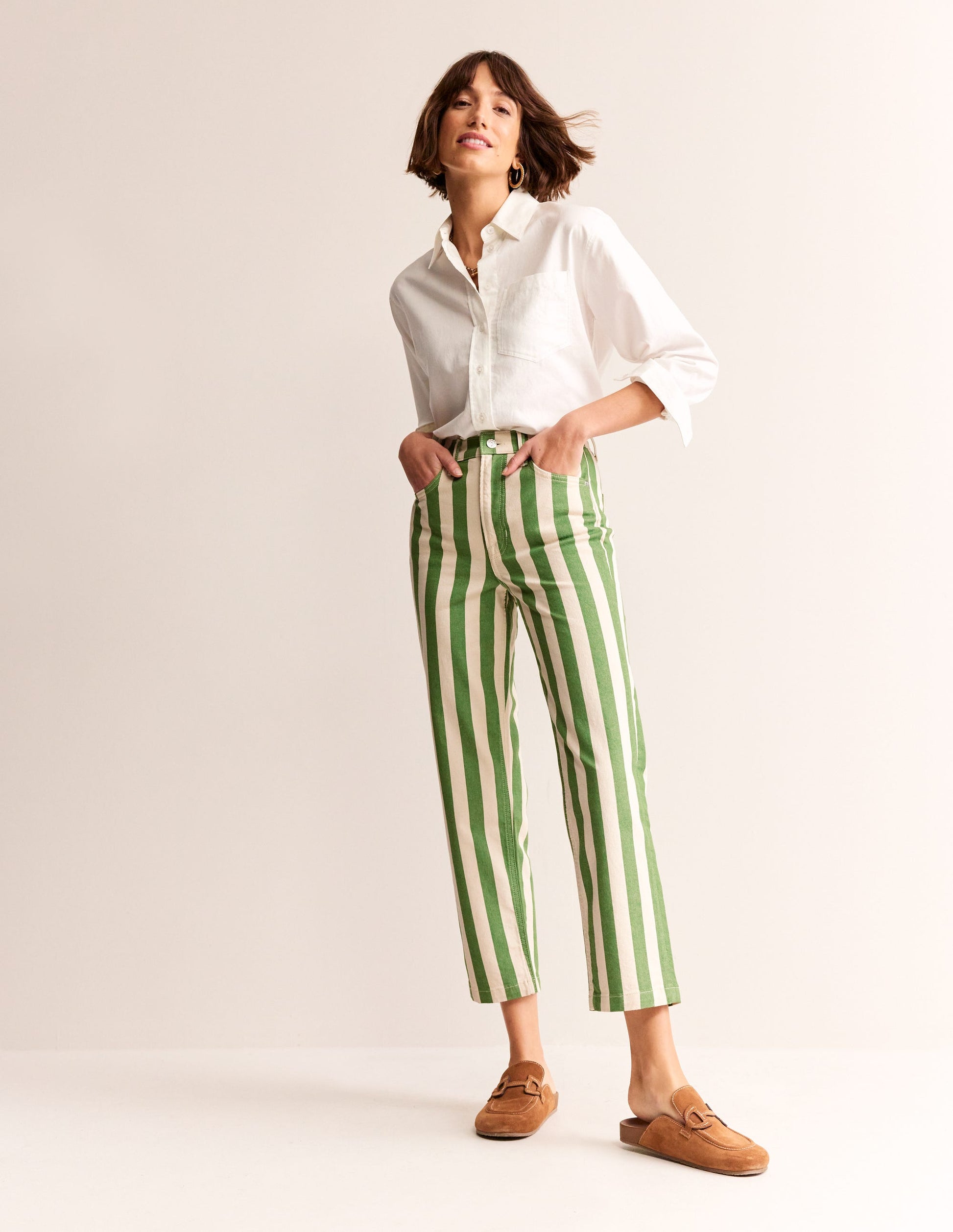 Striped Straight Jeans-Green & Ivory Stripe-1