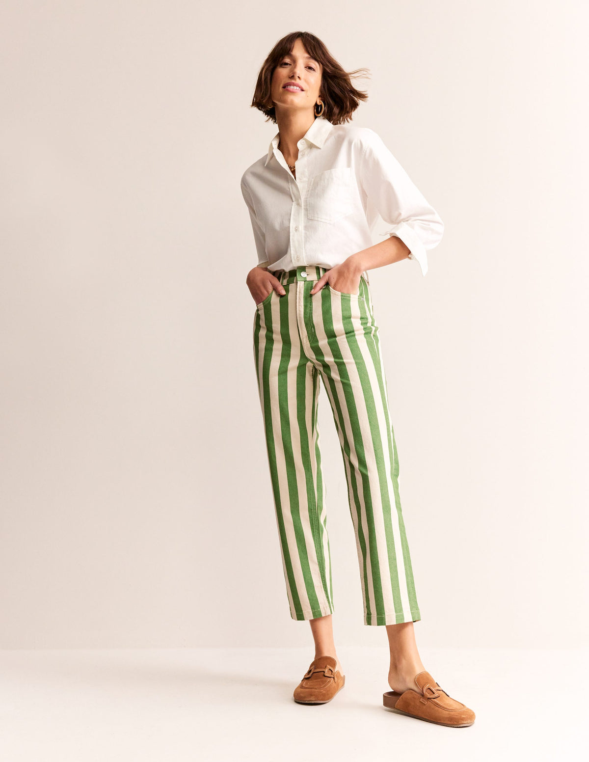 Striped Straight Jeans-Green & Ivory Stripe - Image 1