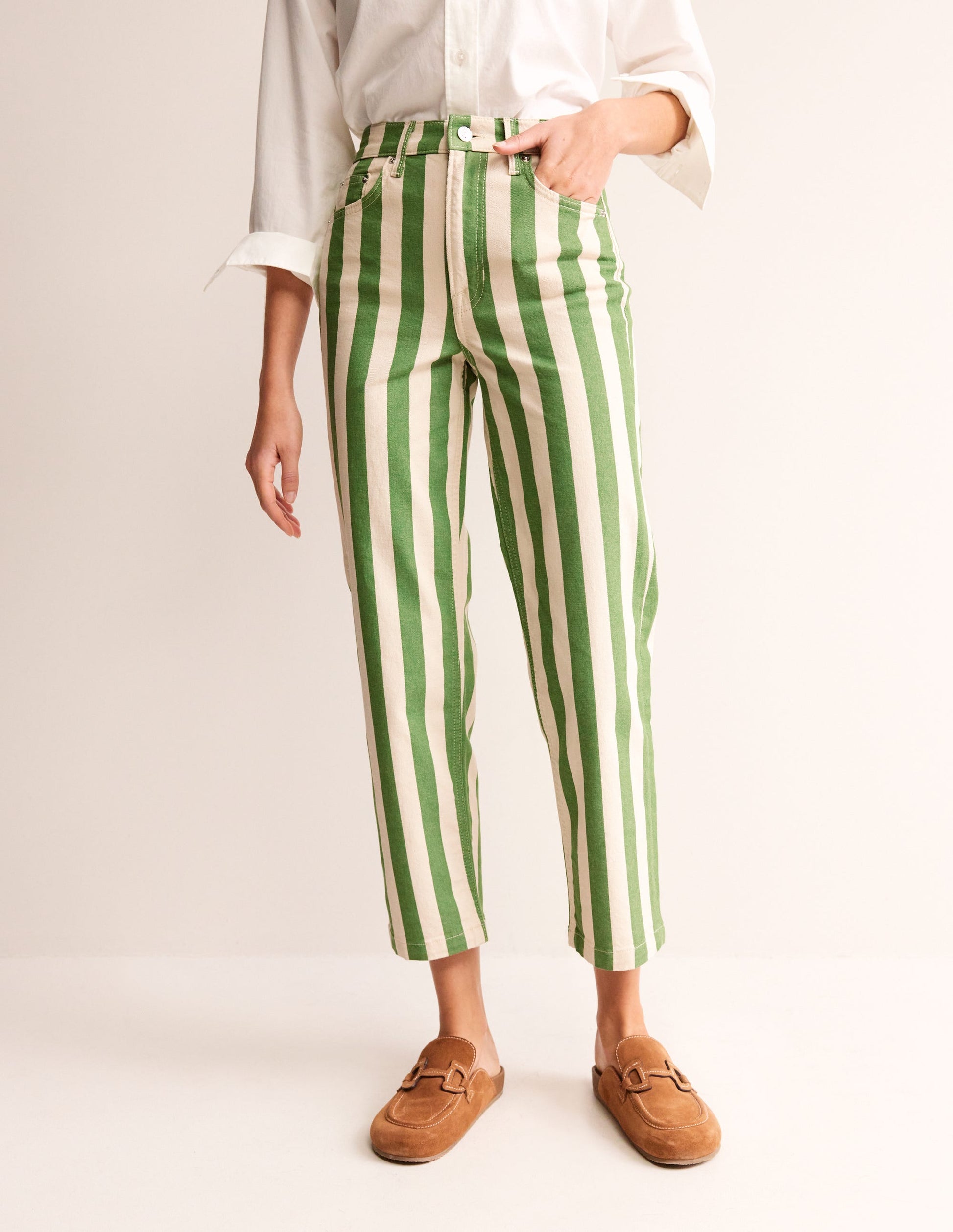 Striped Straight Jeans-Green & Ivory Stripe-4