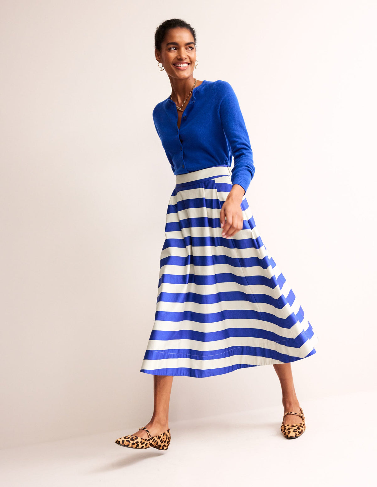 Isabella Cotton Sateen Skirt-Surf The Web and Ivory Stripe - Image 1